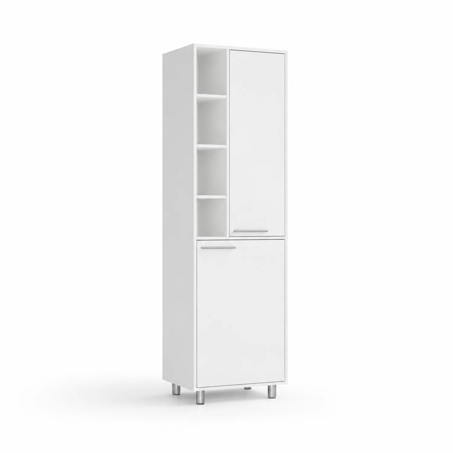 Credenza Alta in Legno Composito Bianco con Ante e Scaffali 180x50x40 cm-Selvoriux