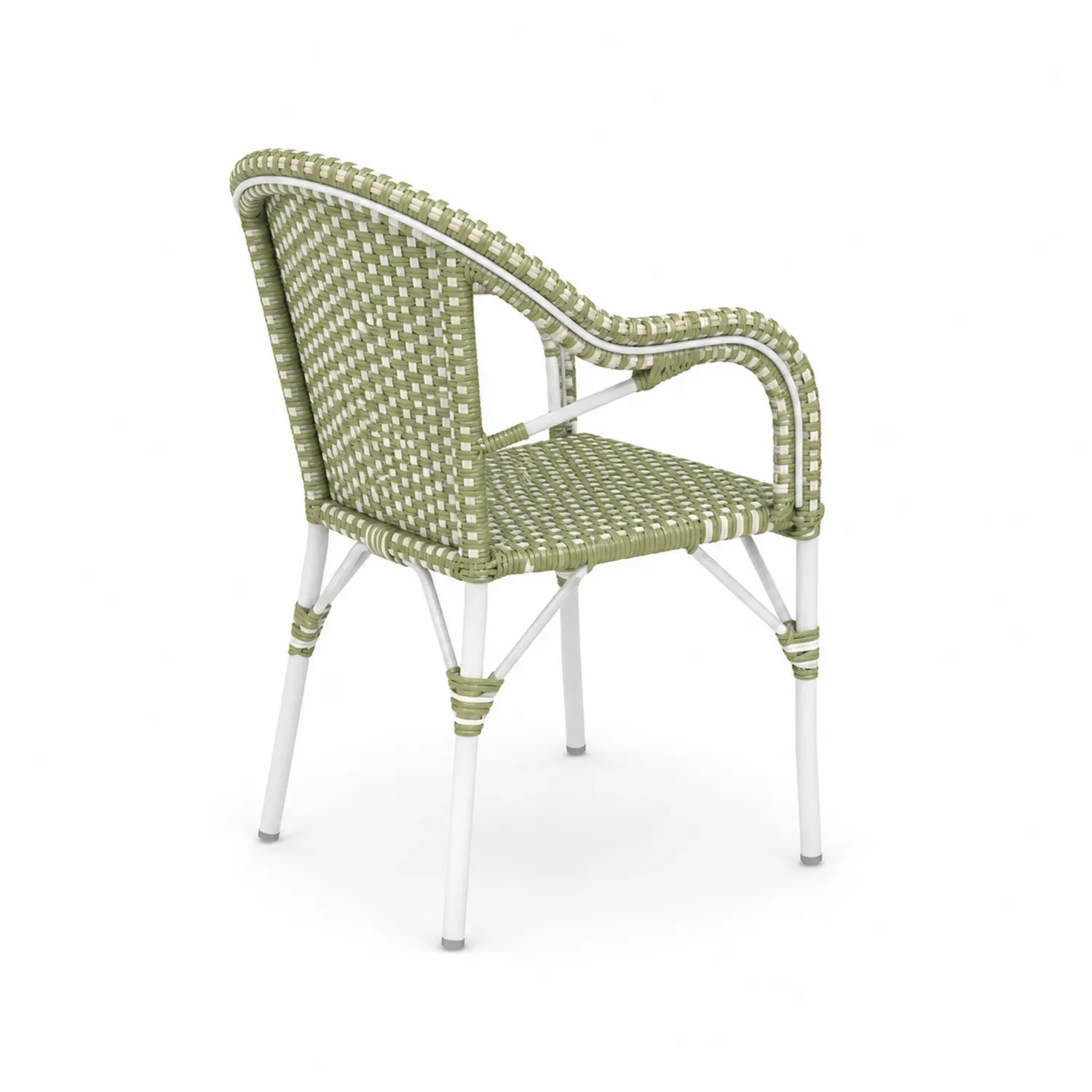 Sedia da pranzo in rattan sintetico Verde/Bianco con struttura in acciaio, altezza 85 cm-Selvoriux