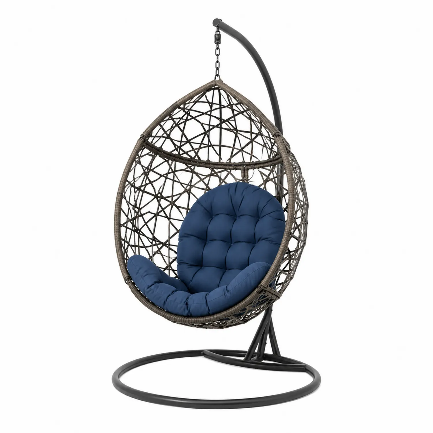 Sedia sospesa in rattan e acciaio con cuscino Blu-Selvoriux