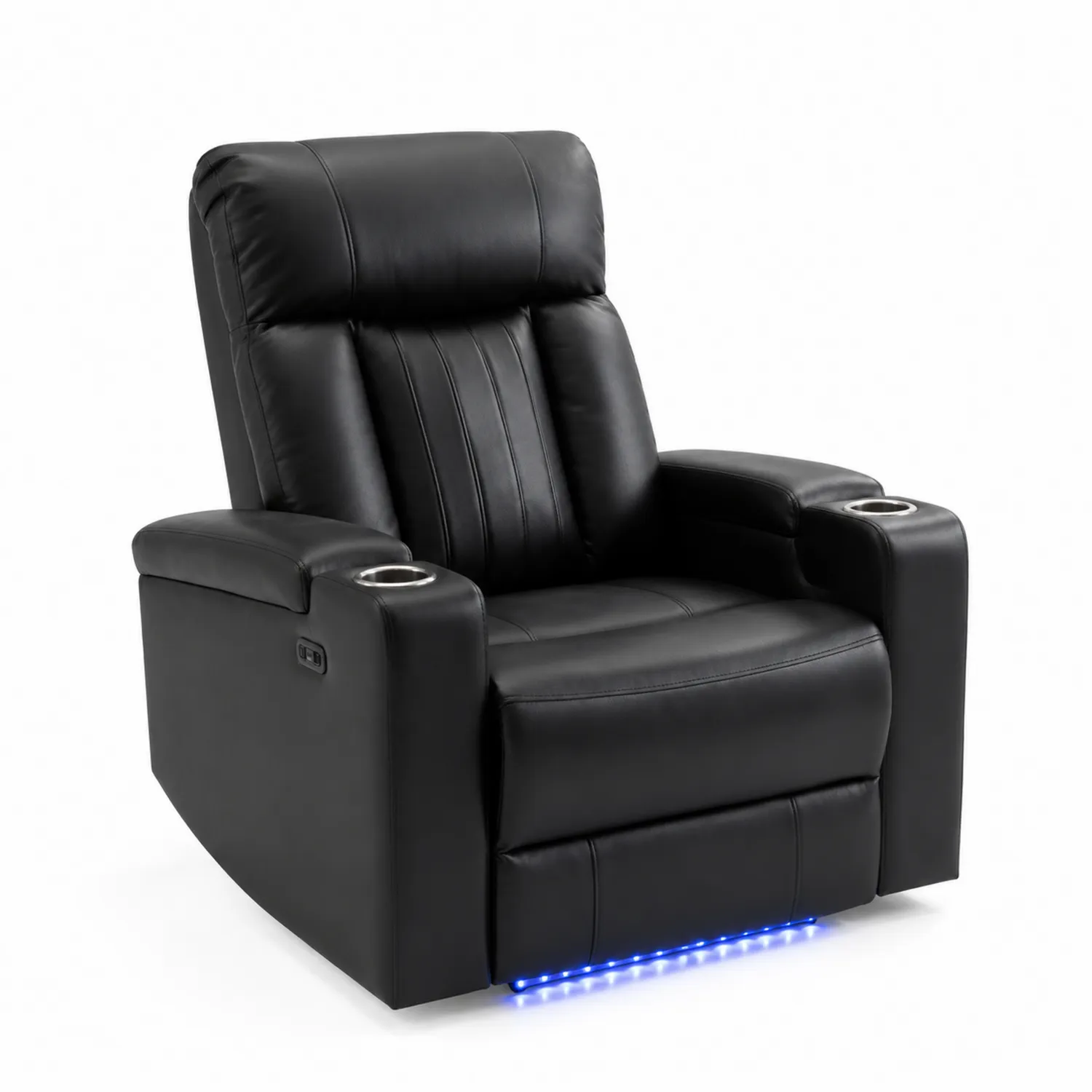Poltrona reclinabile in pelle nera con LED e portabicchieri-Selvoriux