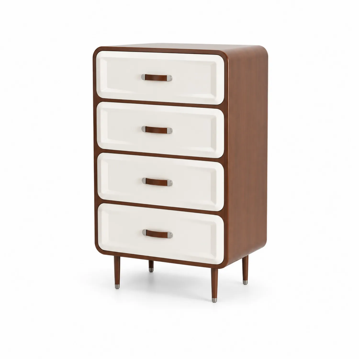 Cassettiera 4 Cassetti Legno e MDF Bianco/Marrone 80x40x100cm-Selvoriux