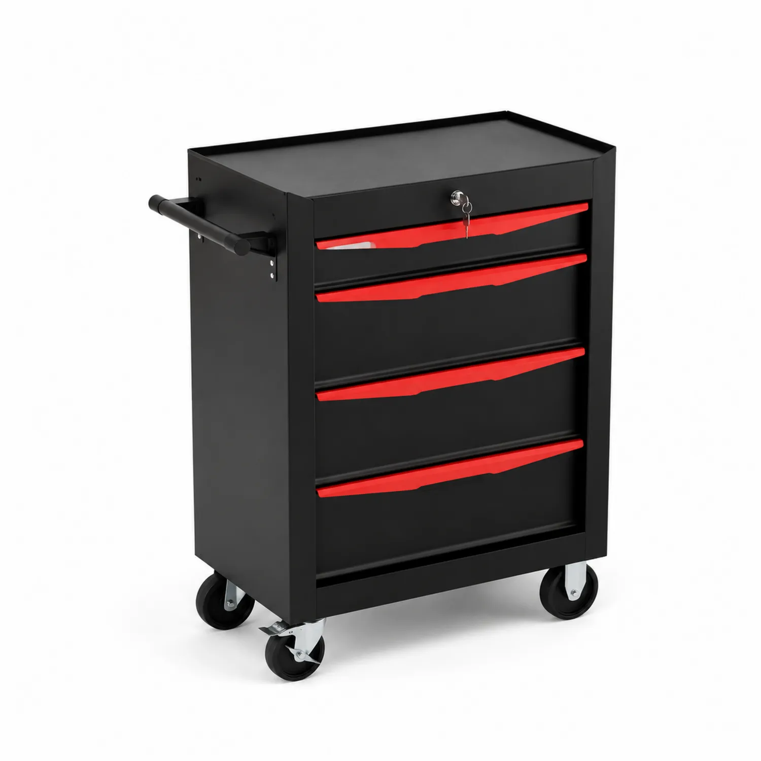 Carrello porta attrezzi con cassetti in metallo nero e rosso-Selvoriux