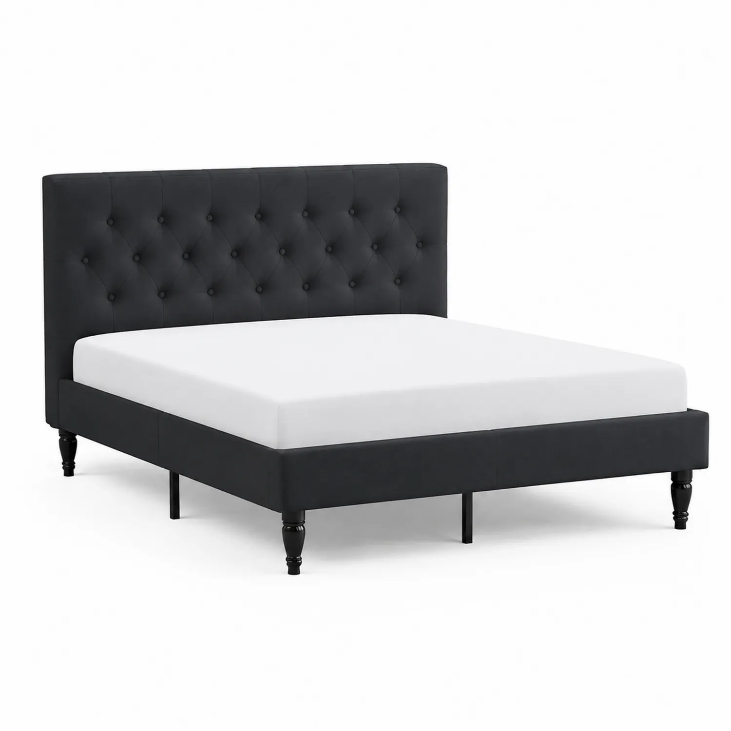 Letto matrimoniale in legno e pelle sintetica nero con testiera imbottita-Selvoriux