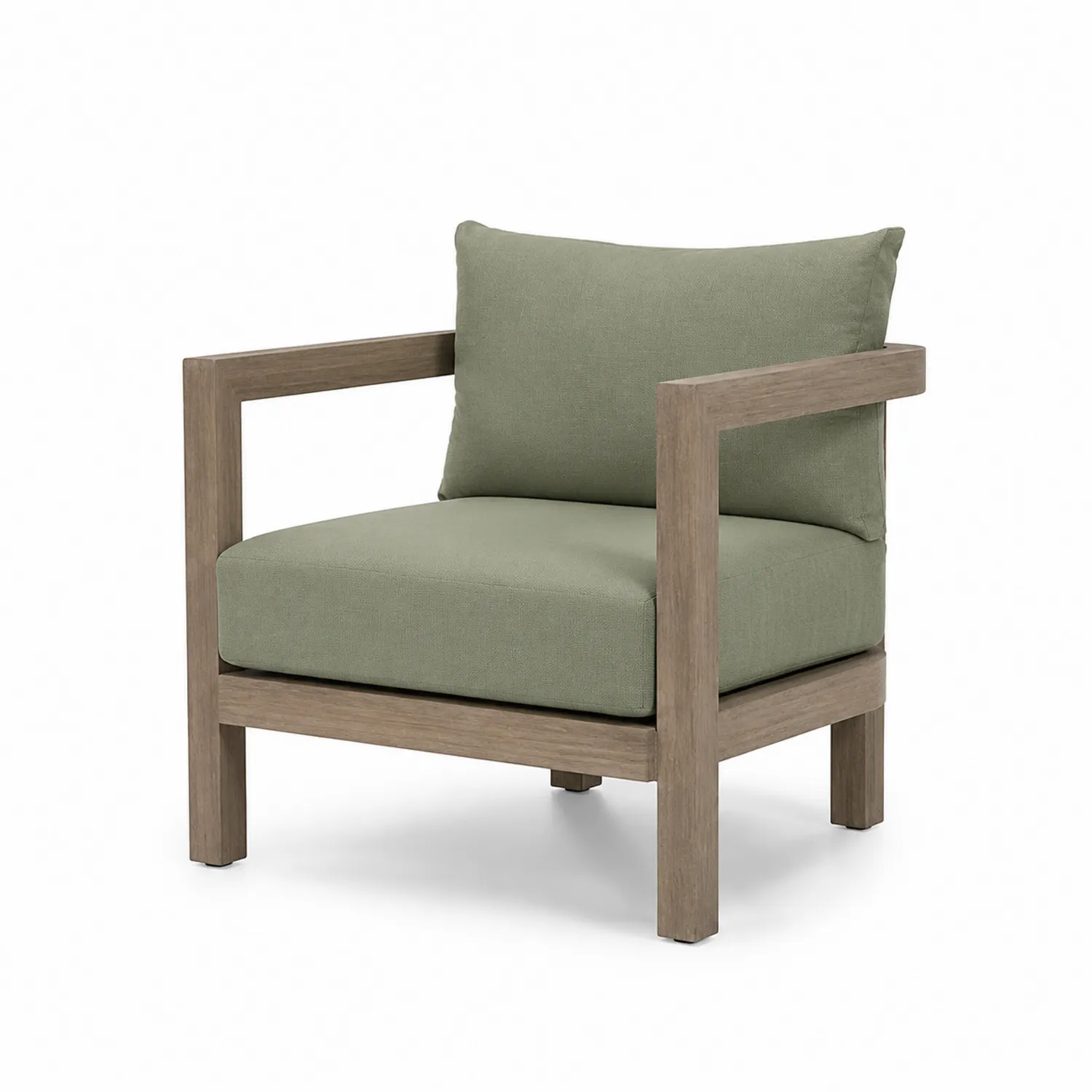Poltrona in legno con cuscini in poliestere verde-Selvoriux