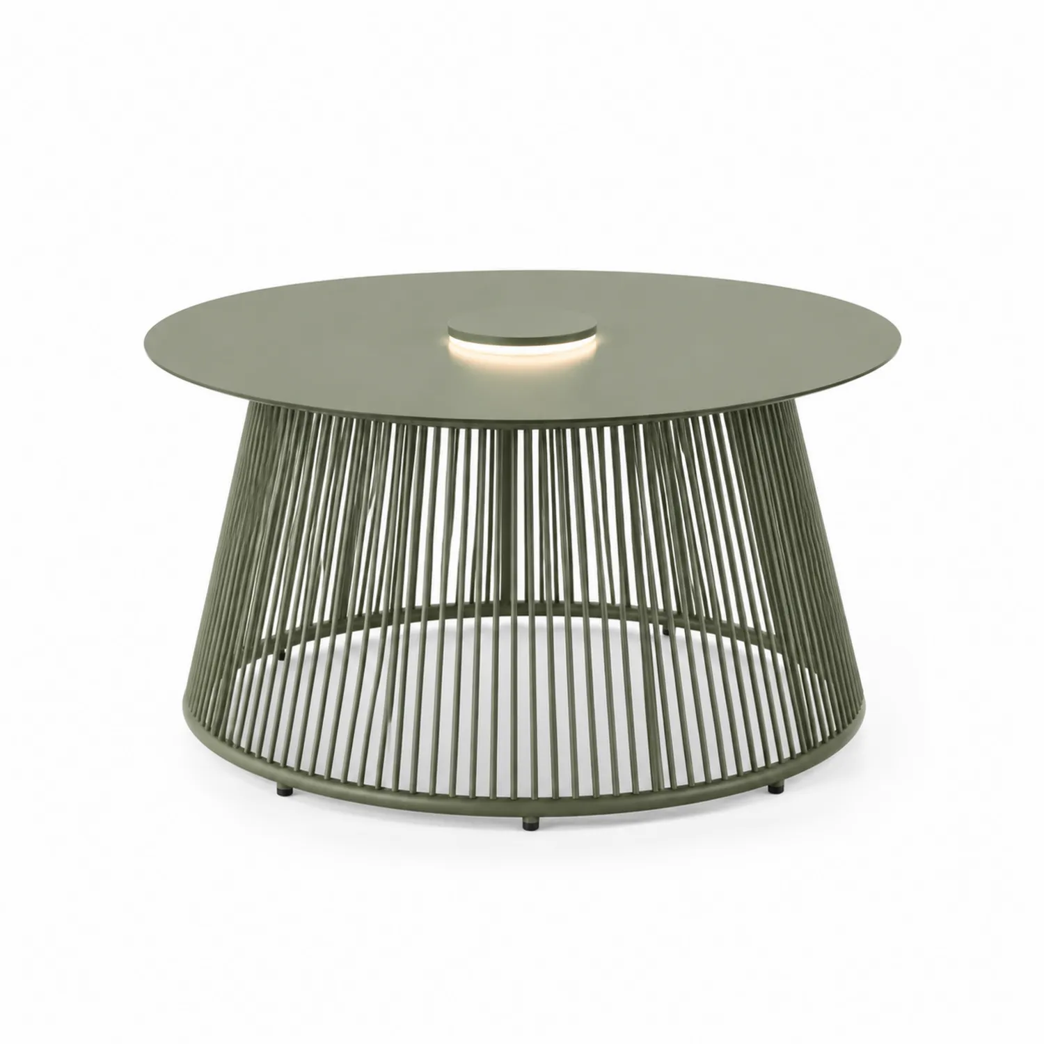 Tavolino da caffè rotondo in metallo verde con luce integrata-Selvoriux