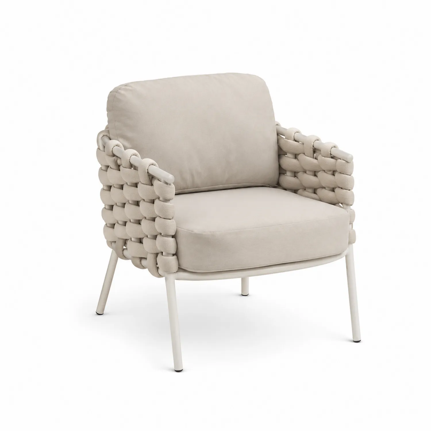 Poltrona intrecciata per esterno in metallo e tessuto poliestere Beige-Selvoriux