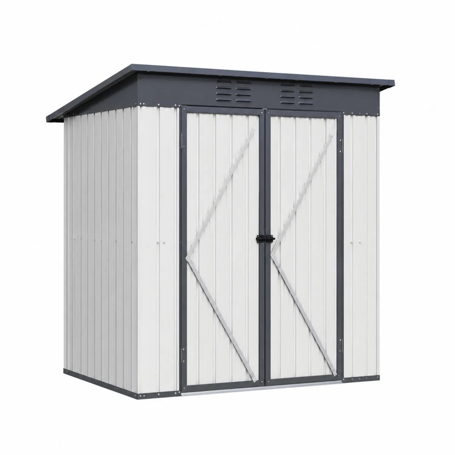 Capanno in Metallo Bianco e Grigio con Doppia Porta 213x127x185 cm-Selvoriux