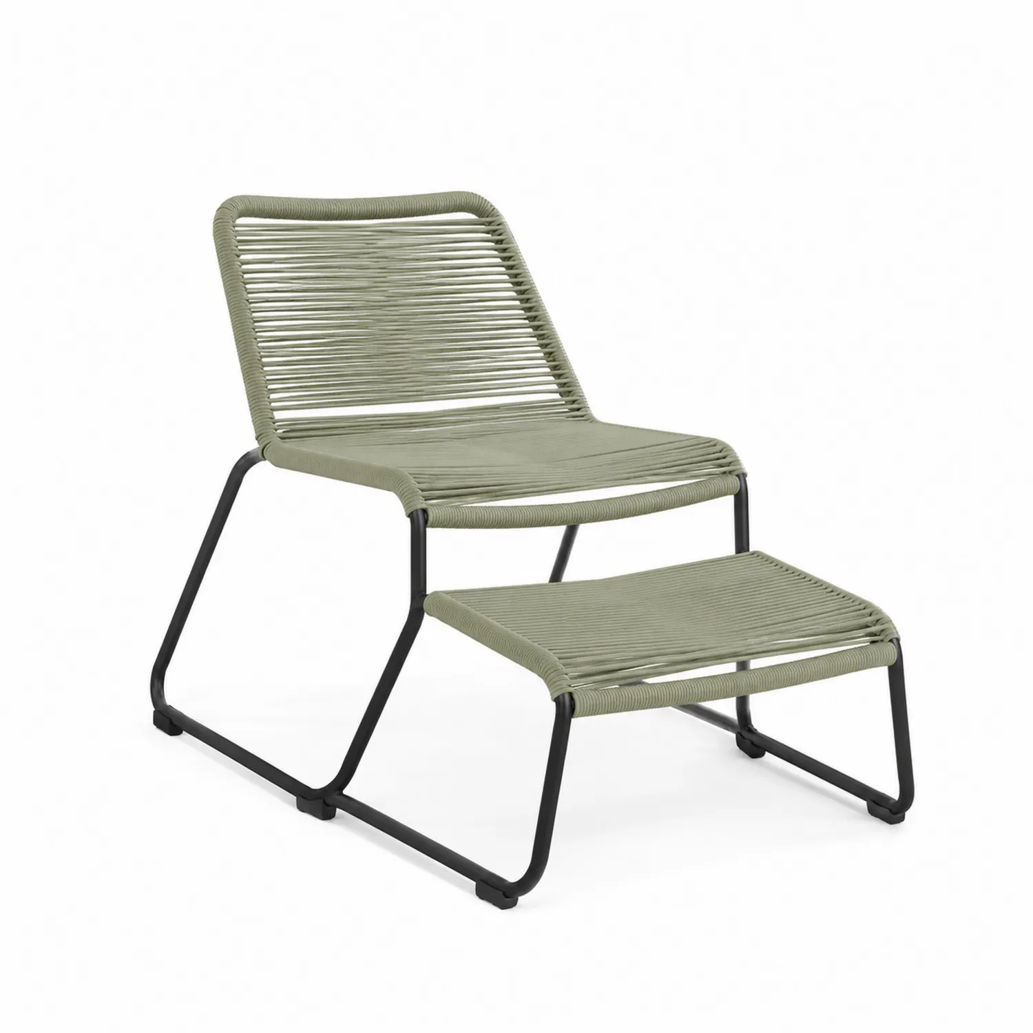 Set Poltrona da Esterno in Metallo e Corda con Poggiapiedi Verde-Selvoriux