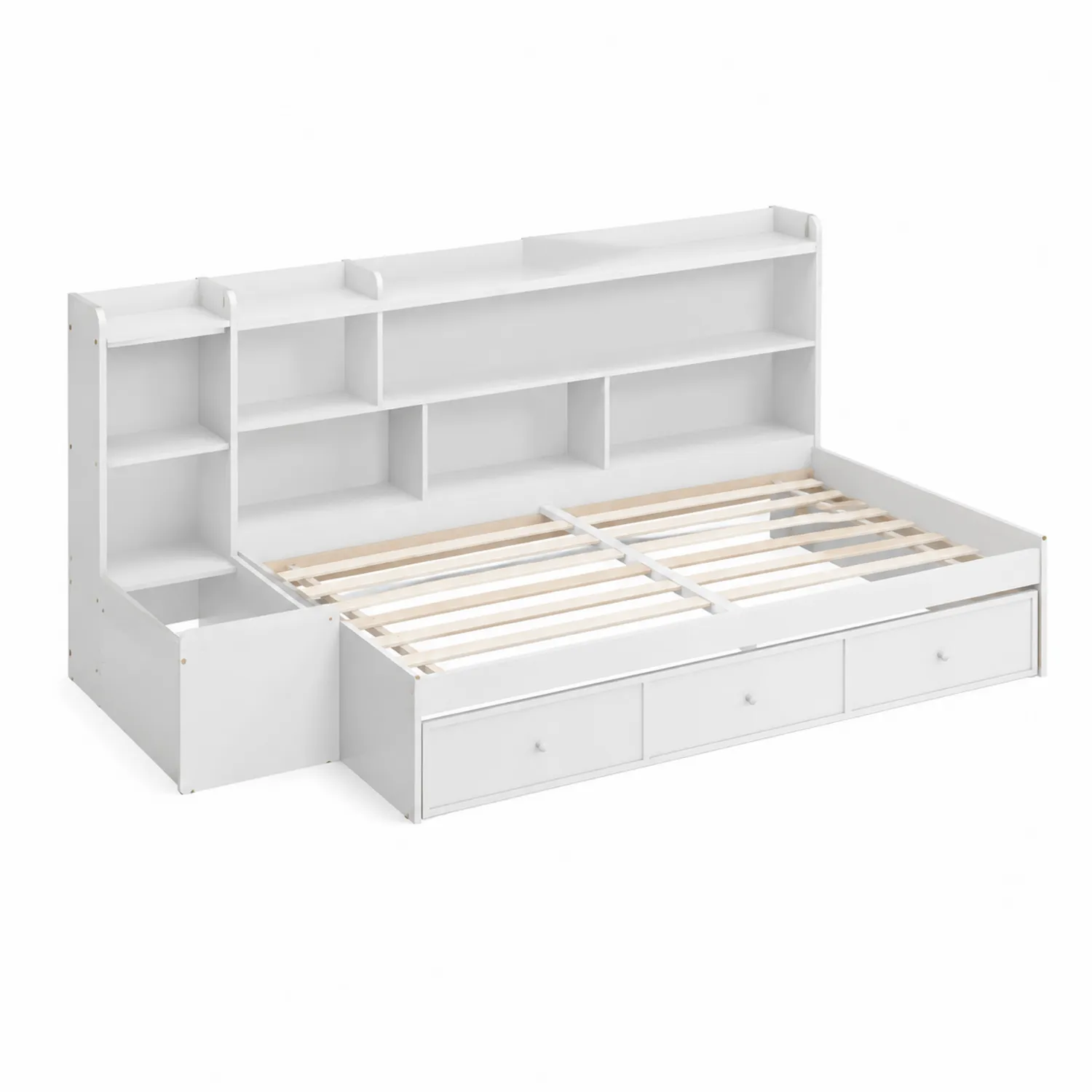 Letto in Legno con Libreria e Cassetti Bianco-Selvoriux
