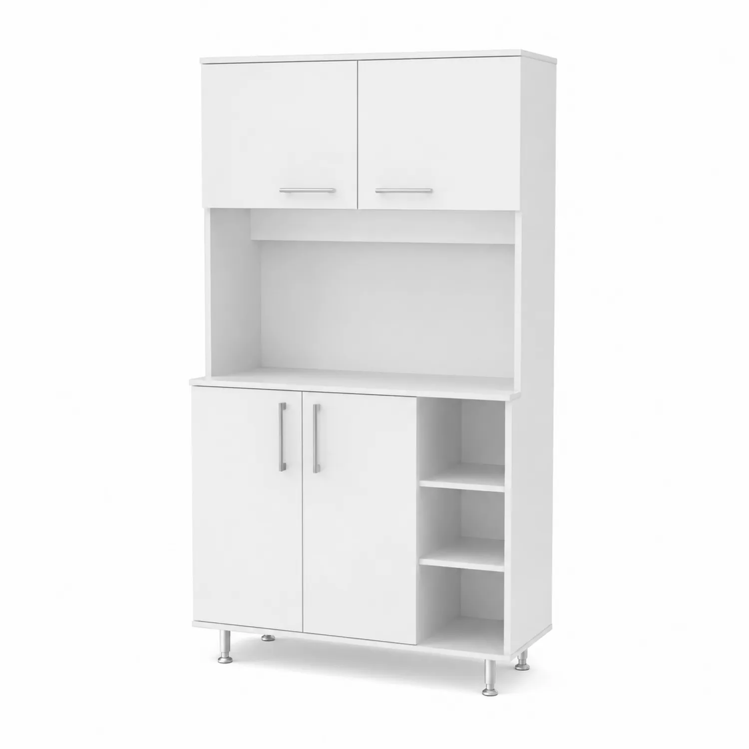 Credenza da cucina in MDF bianco con ante e ripiani-Selvoriux
