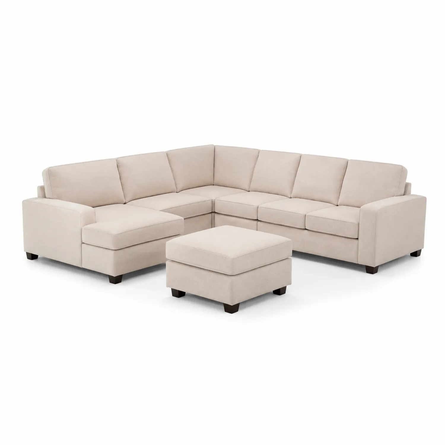 Divano angolare in tessuto beige con pouf-Selvoriux