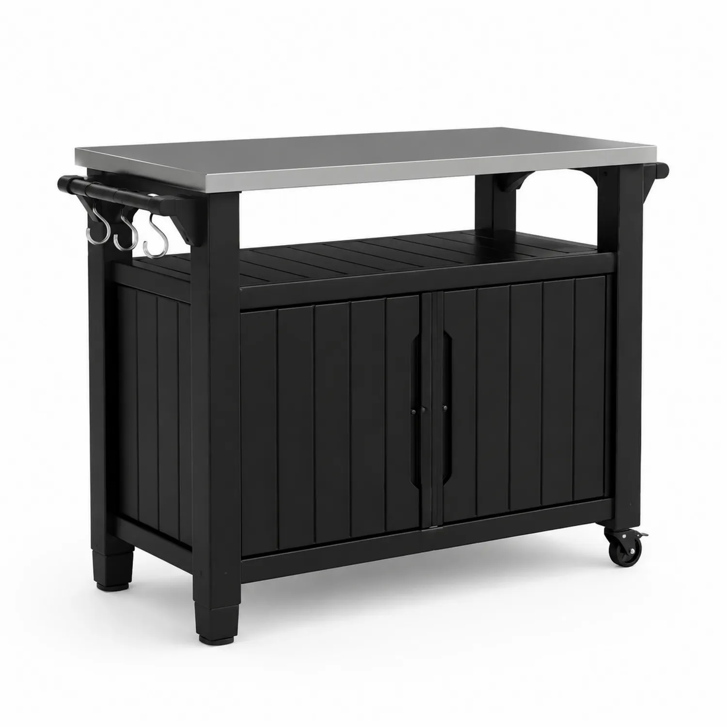 Carrello portaoggetti in metallo e resina con piano in acciaio inox nero-Selvoriux