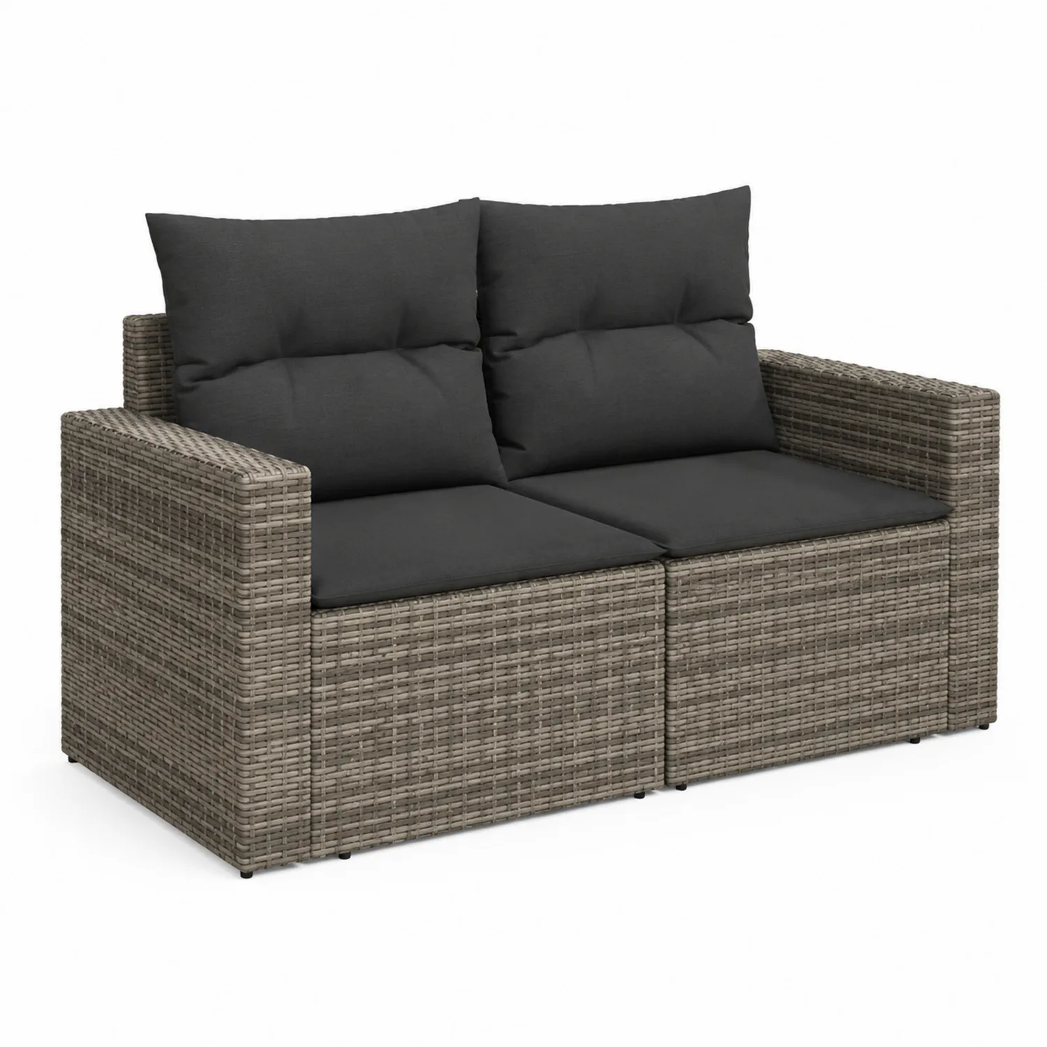 Divano da giardino in rattan con cuscini neri-Selvoriux