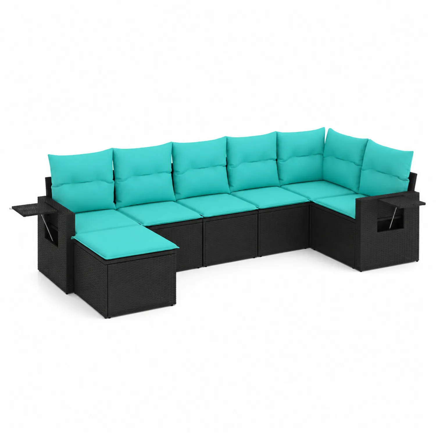 Divano modulare da esterno in rattan con cuscini turchesi-Selvoriux