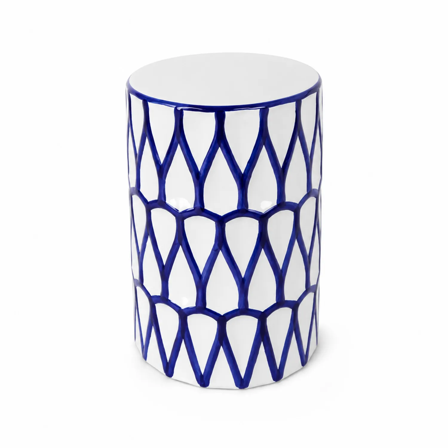Tavolino cilindrico in ceramica bianco e blu-Selvoriux