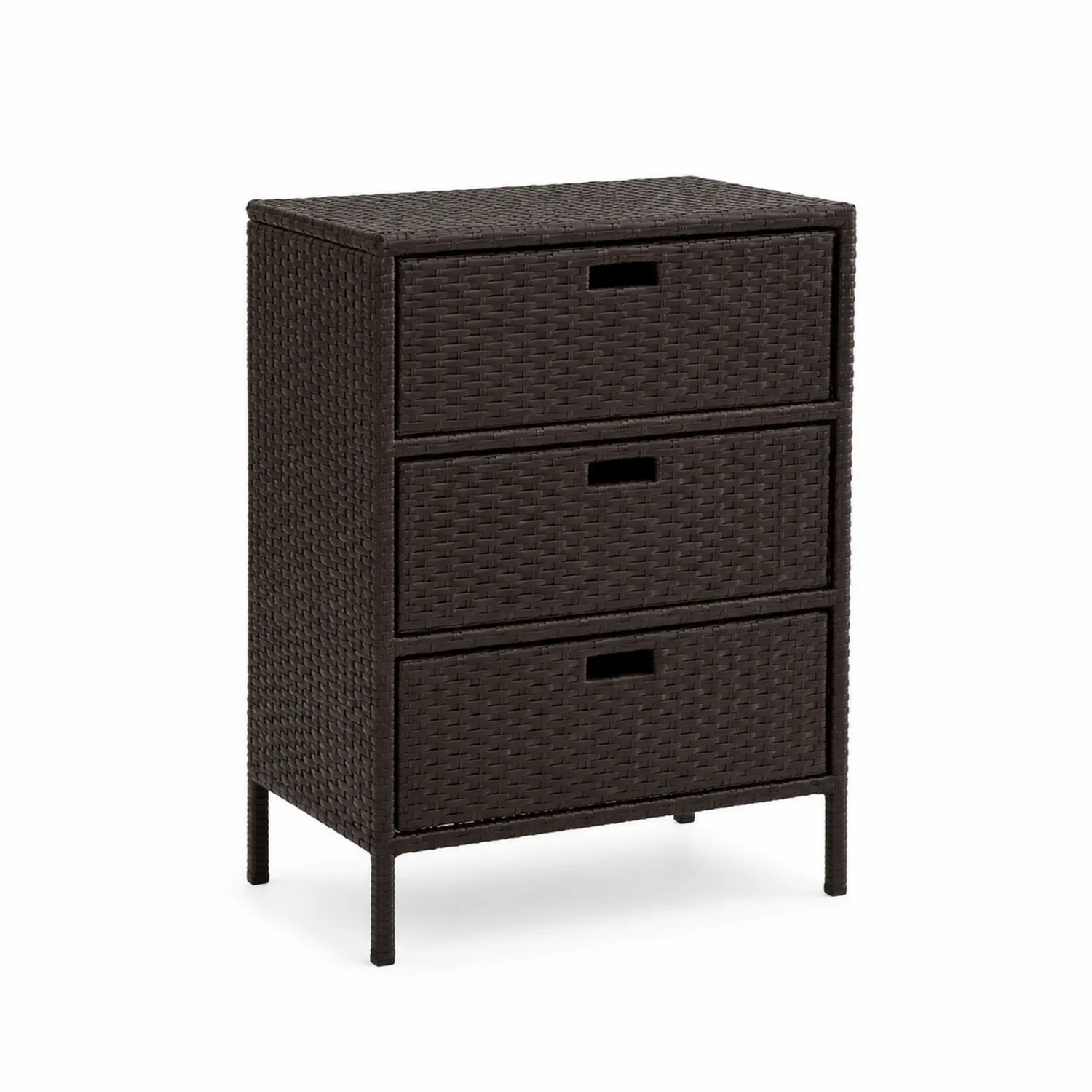 Cassettiera a 3 Cassetti in Rattan Sintetico Marrone-Selvoriux