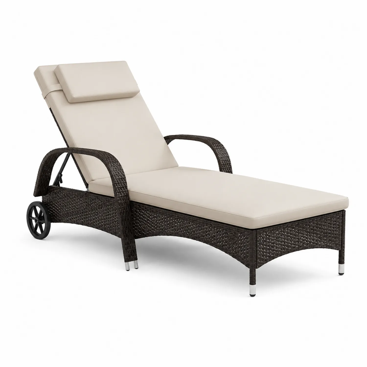 Lettino prendisole in rattan con cuscino beige 200x65x45 cm-Selvoriux