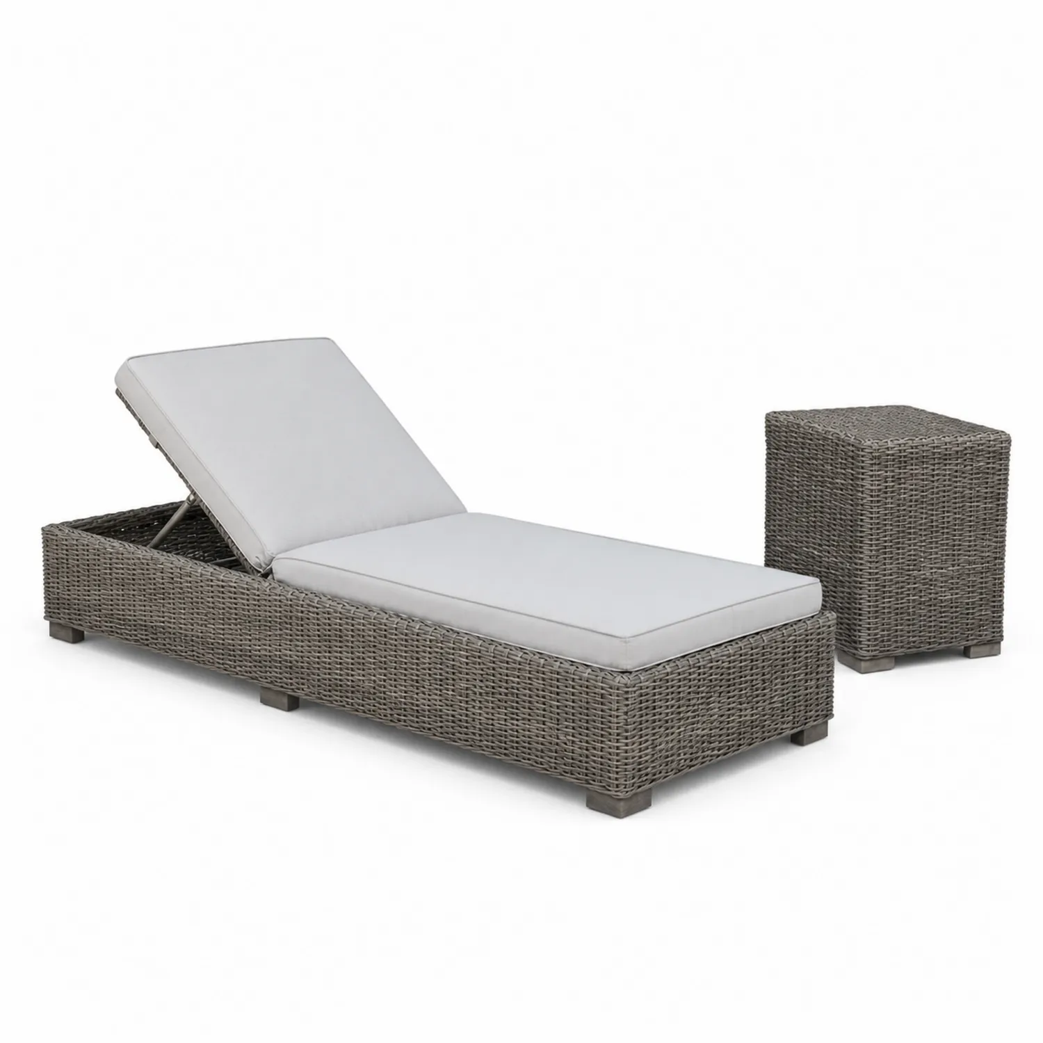 Set Lettino Prendisole in Rattan con Tavolino in Grigio-Selvoriux