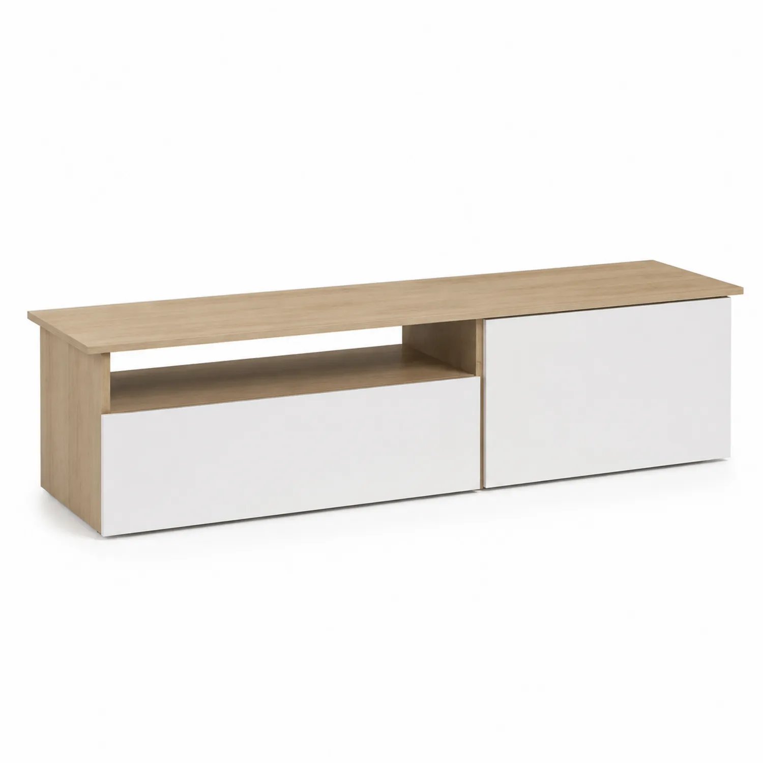 Mobile TV in Legno e Bianco con Due Cassetti 180cm-Selvoriux