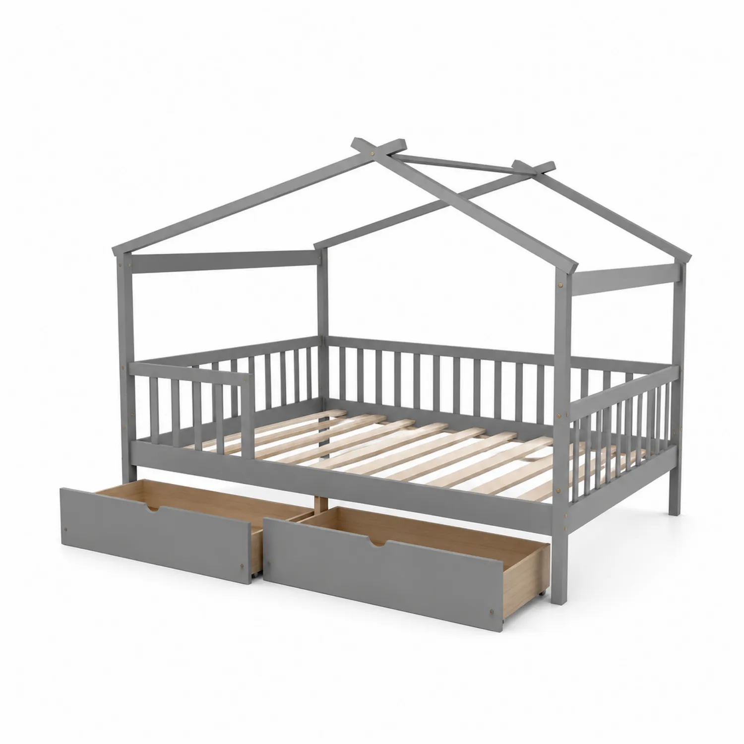 Letto singolo in legno di pino grigio con cassetti-Selvoriux