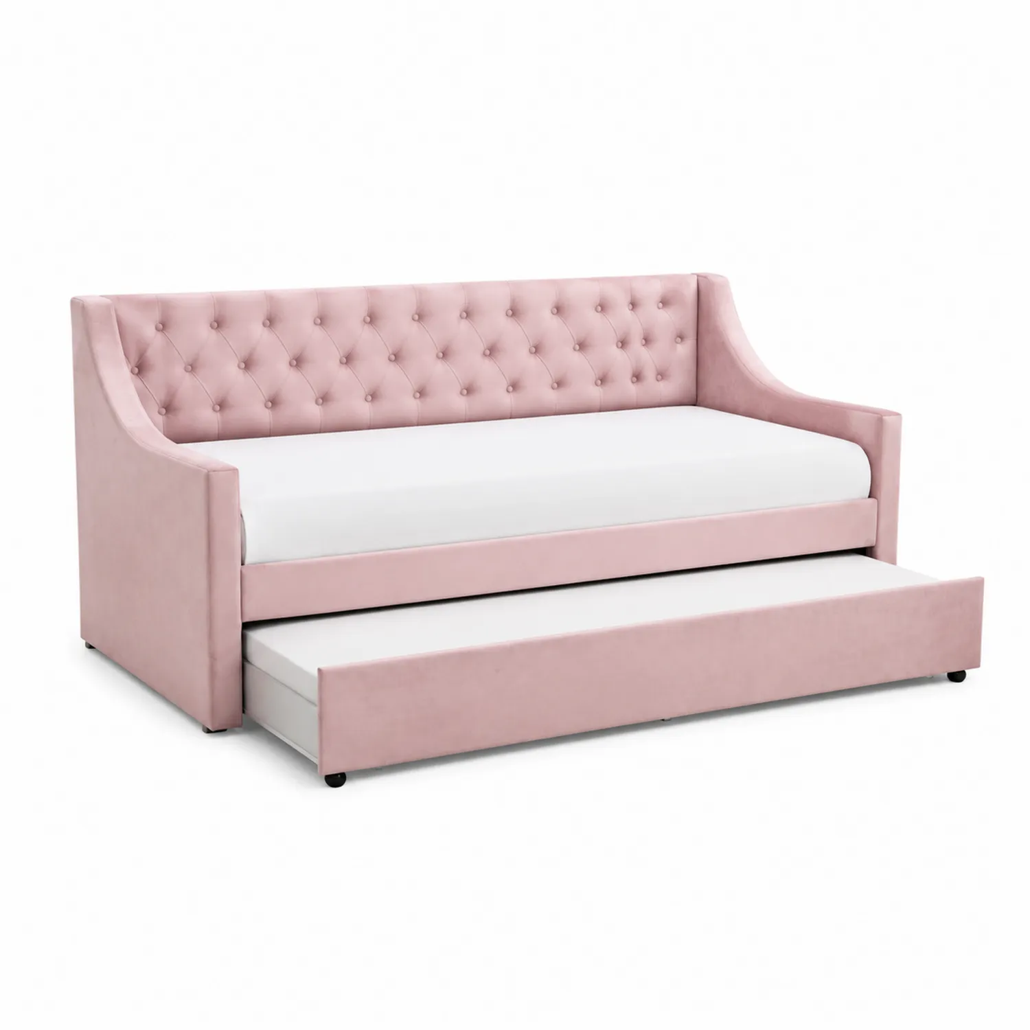 Divano Letto Estraibile in Velluto Rosa-Selvoriux