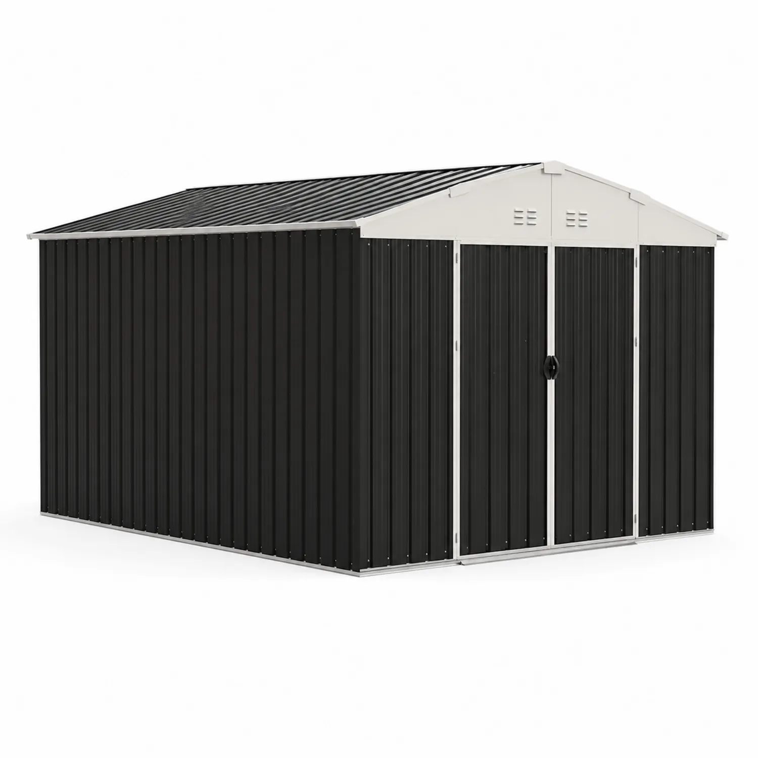 Capanno portaoggetti in acciaio zincato nero 386x312x190 cm-Selvoriux