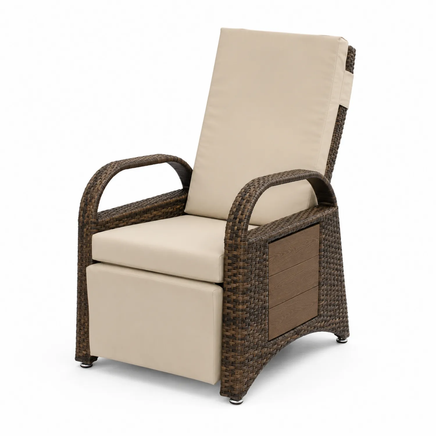 Poltrona reclinabile in rattan sintetico e cuscini beige-Selvoriux