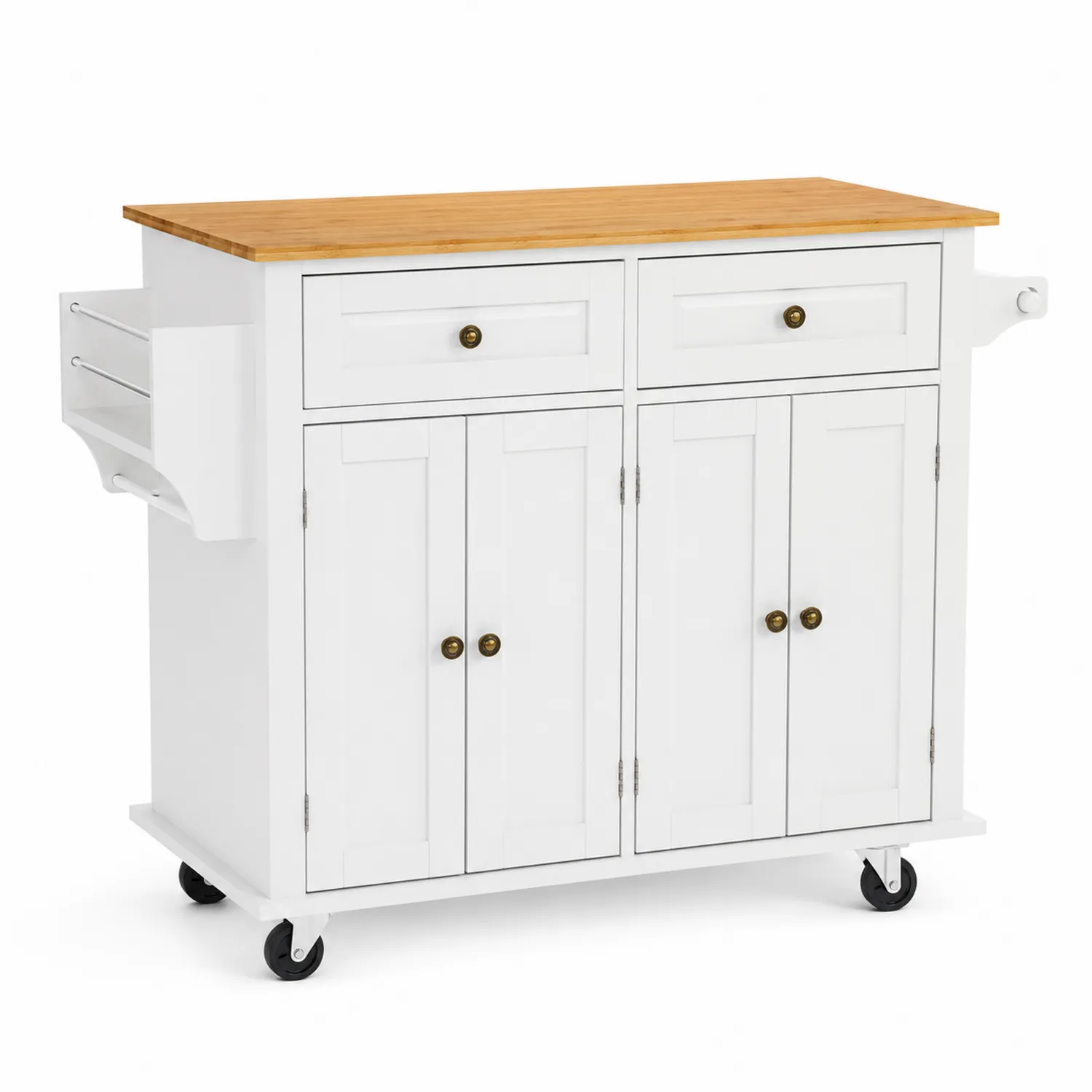 Carrello da Cucina Bianco con Piano in Legno Massiccio-Selvoriux