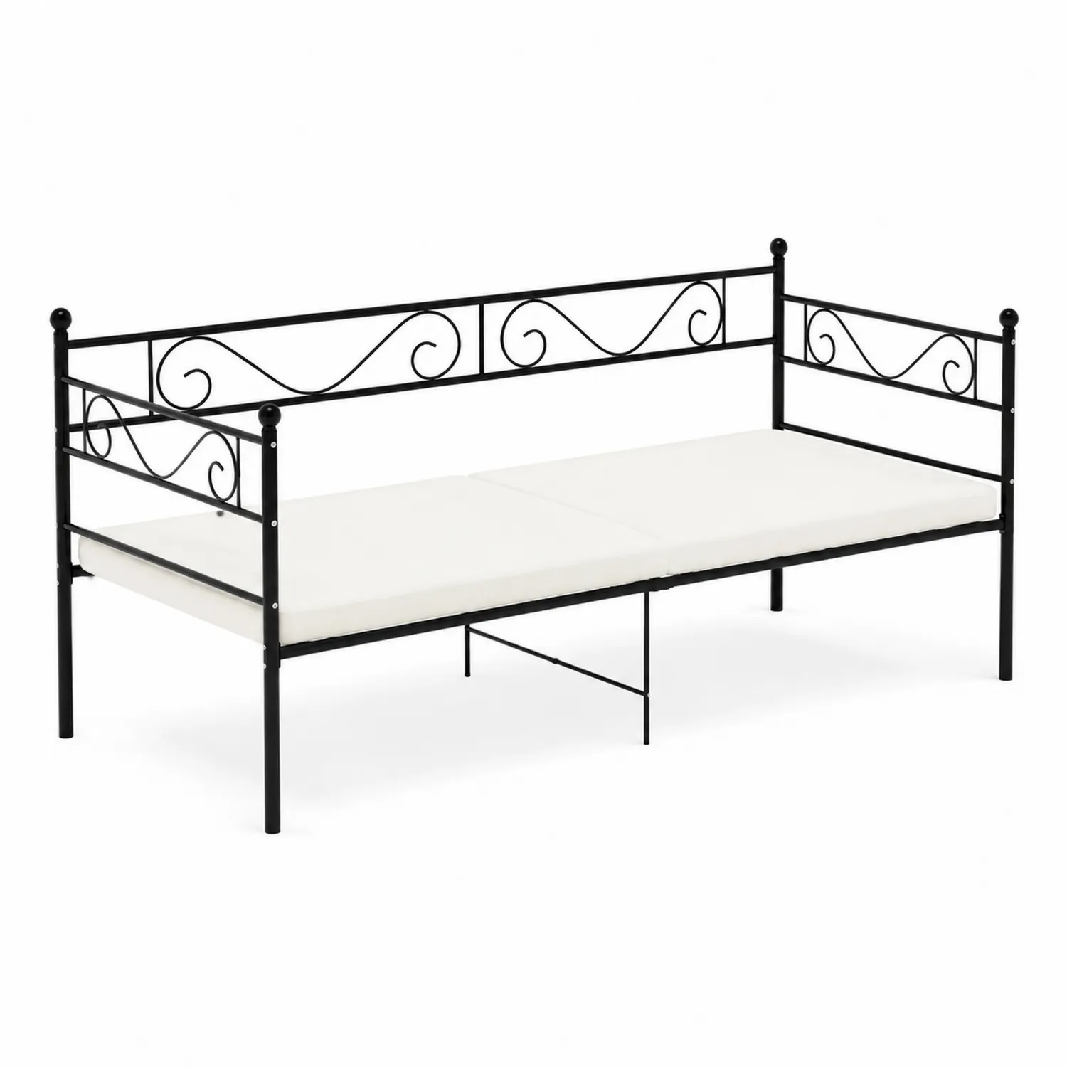 Divano Letto in Metallo Nero con Materasso Bianco-Selvoriux
