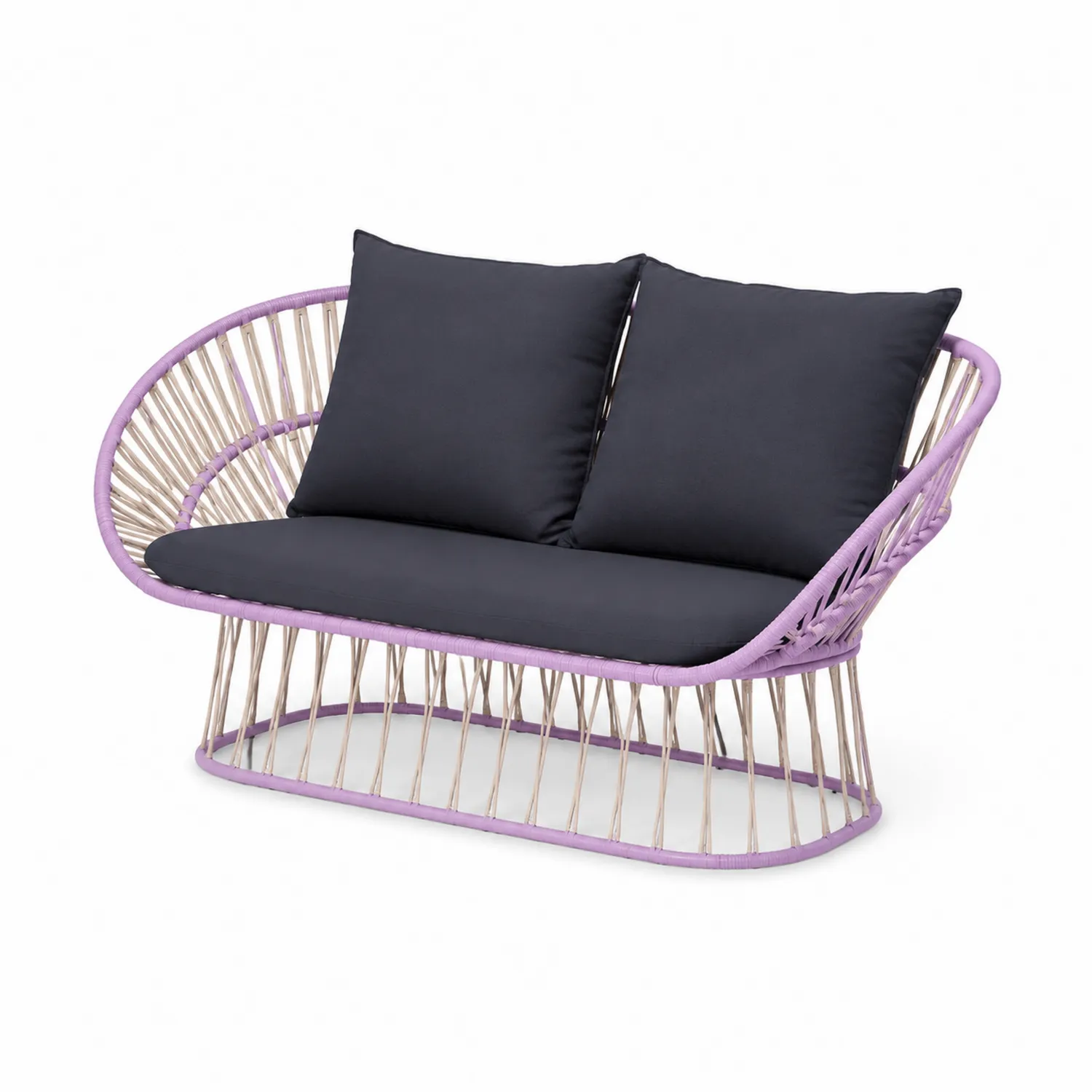 Divano in Rattan Sintetico con Cuscini in Poliestere Neri-Selvoriux