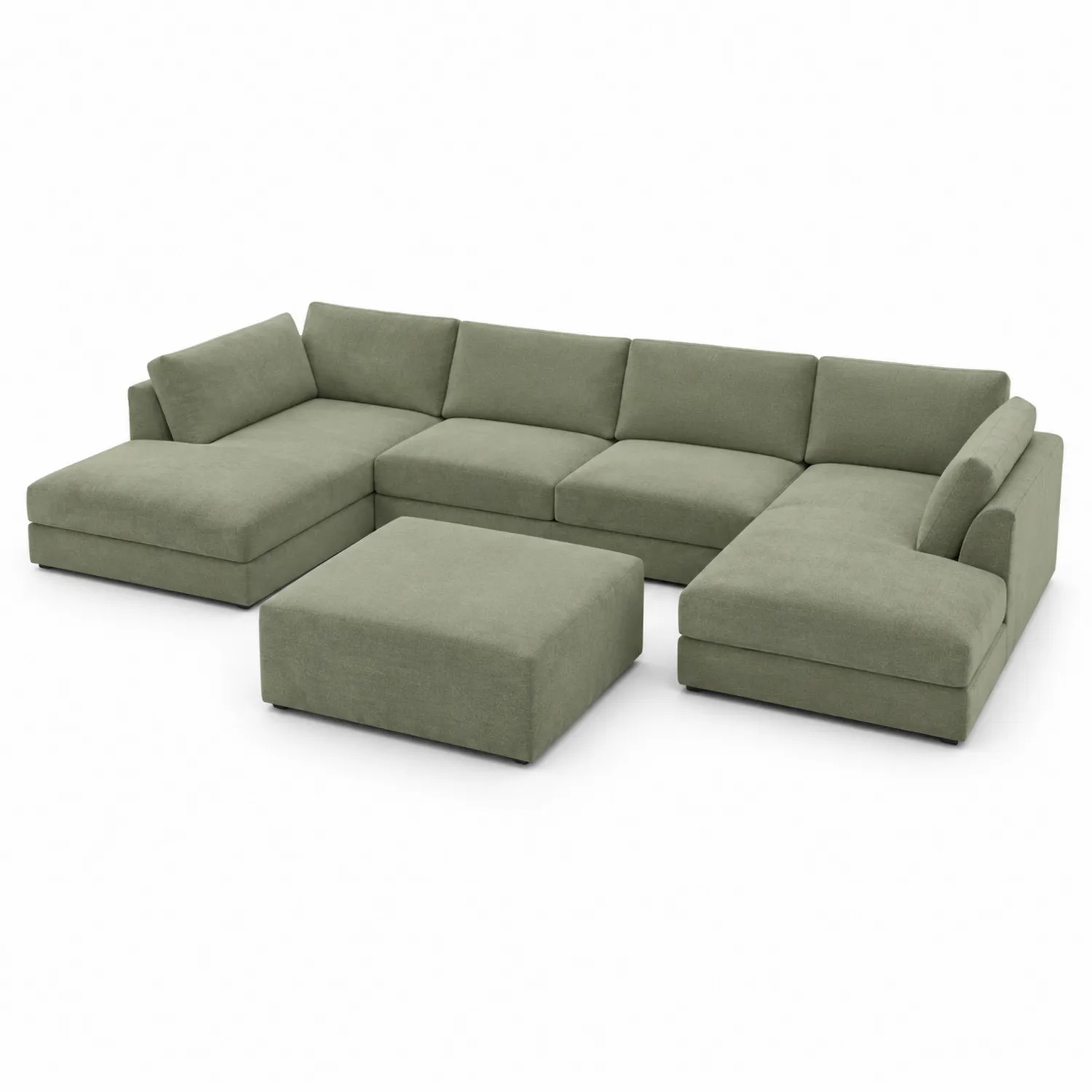 Divano modulare angolare verde oliva in poliestere con pouf-Selvoriux