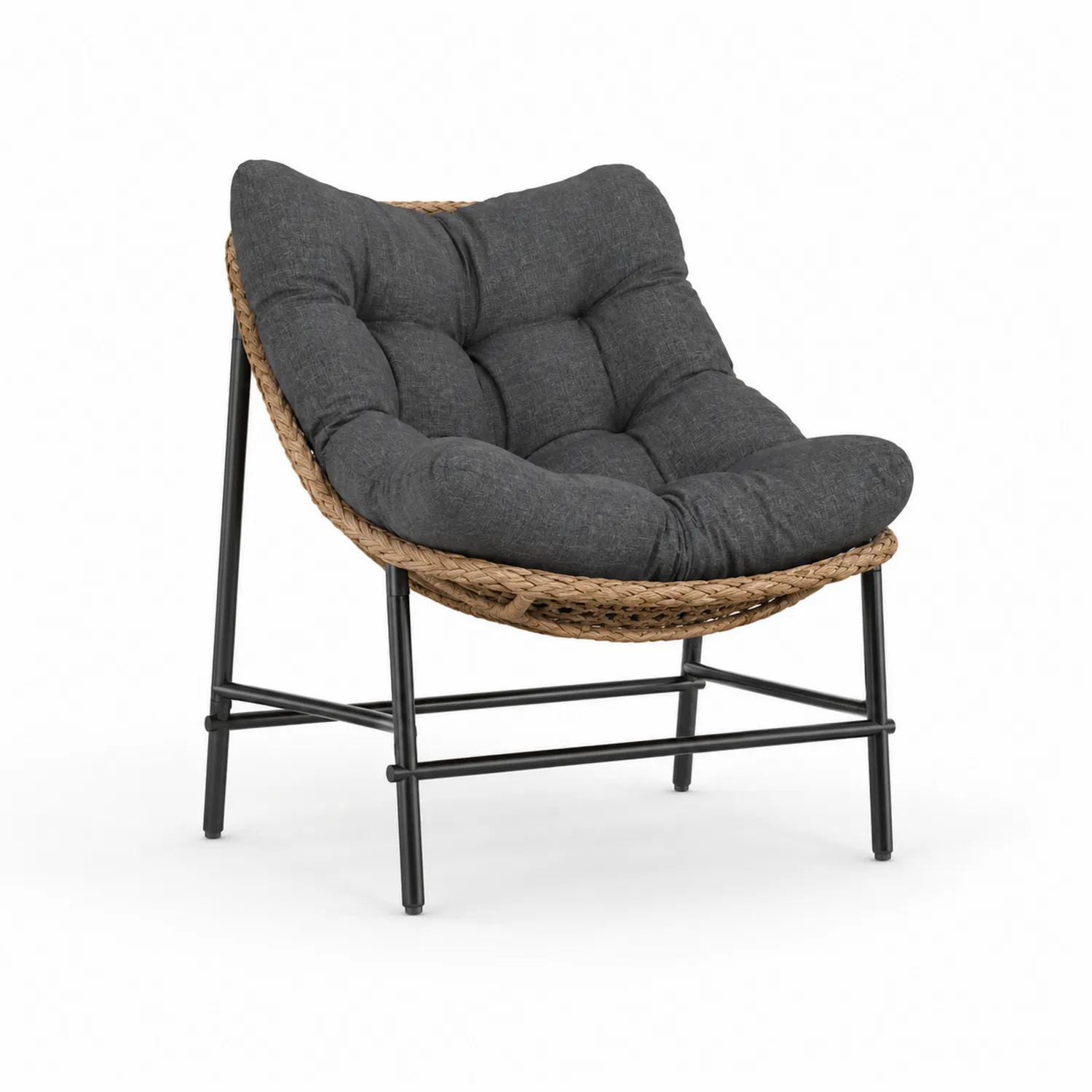 Poltrona per Esterno in Acciaio Nero e Rattan-Selvoriux