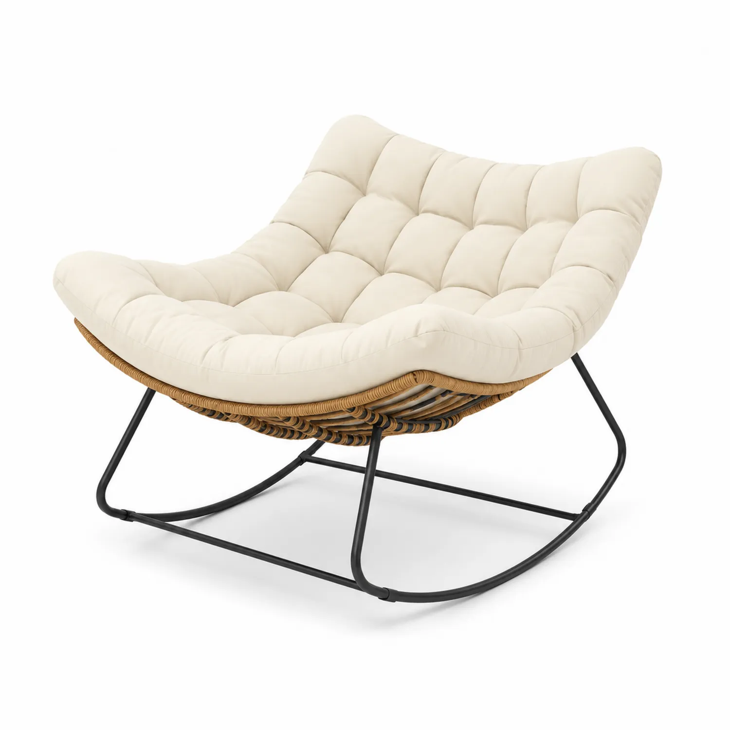 Sedia a Dondolo in Rattan e Metallo Crema