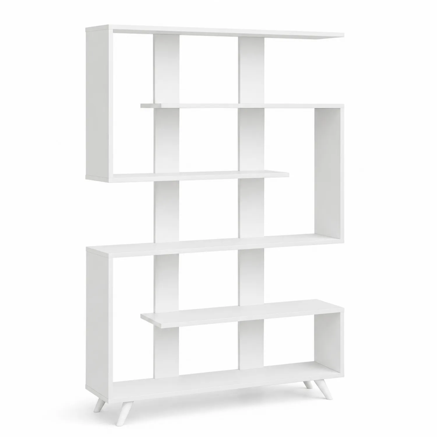 Libreria a zigzag in legno composito bianco 180x120x25 cm