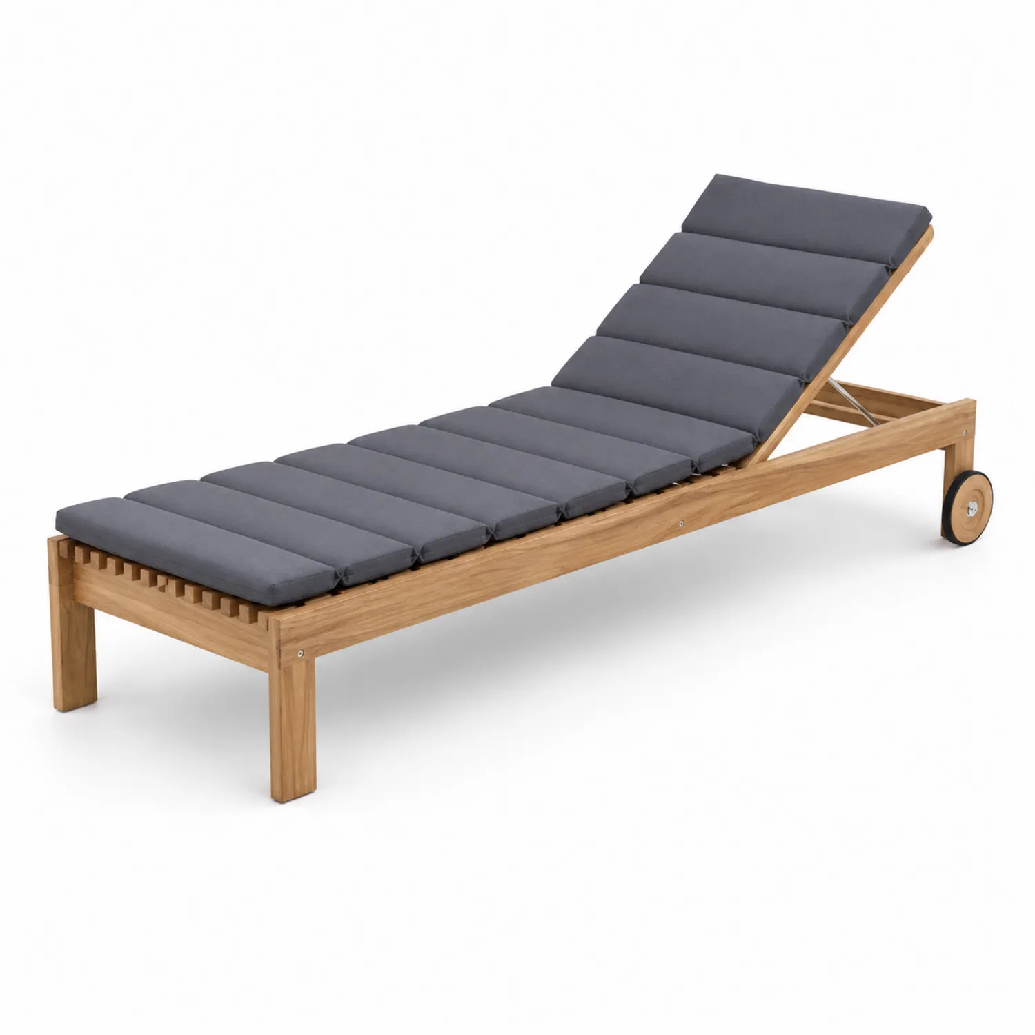Lettino Prendisole in Legno Teak con Cuscini Grigi
