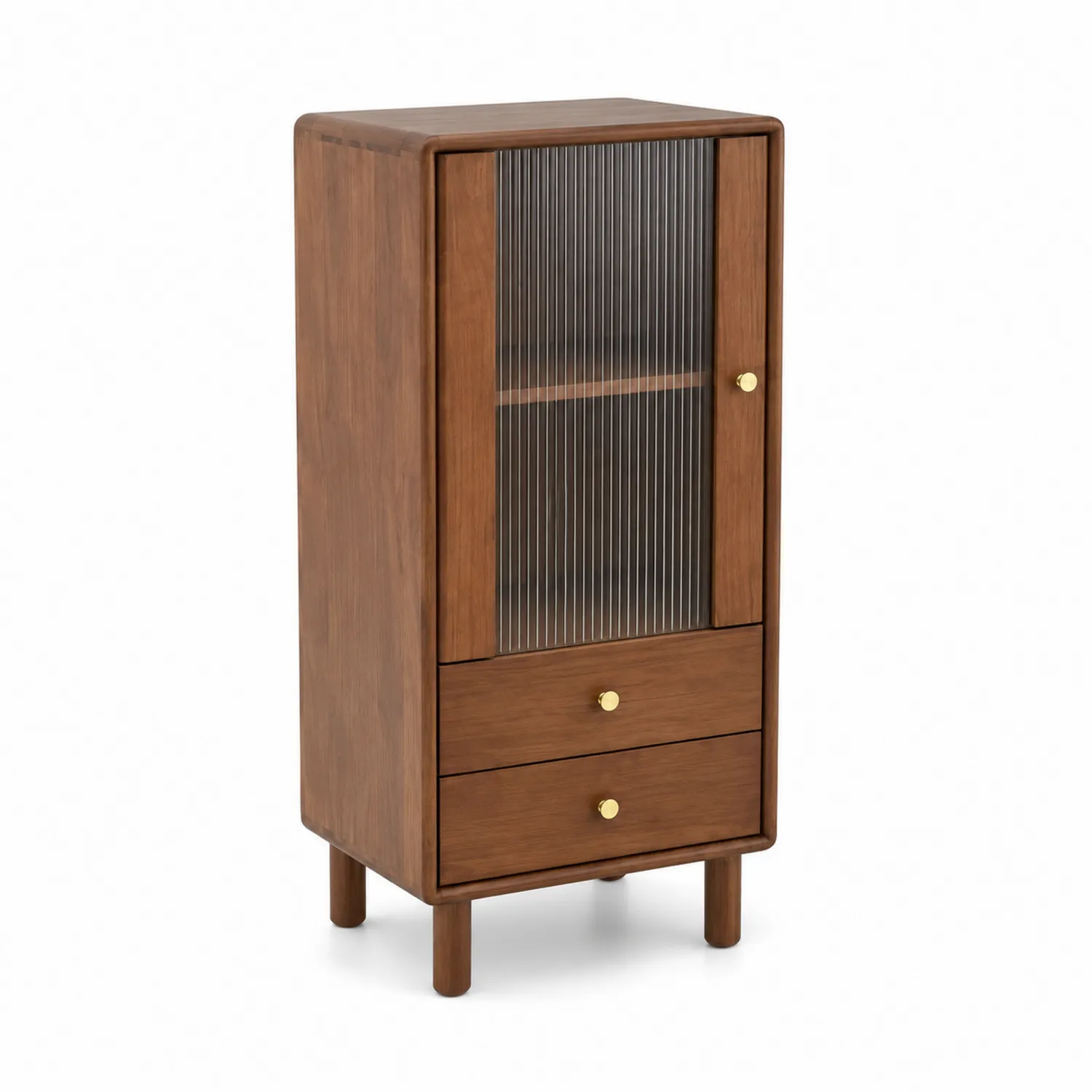 Credenza in legno con vetro scanalato e cassetti 40x30x90cm