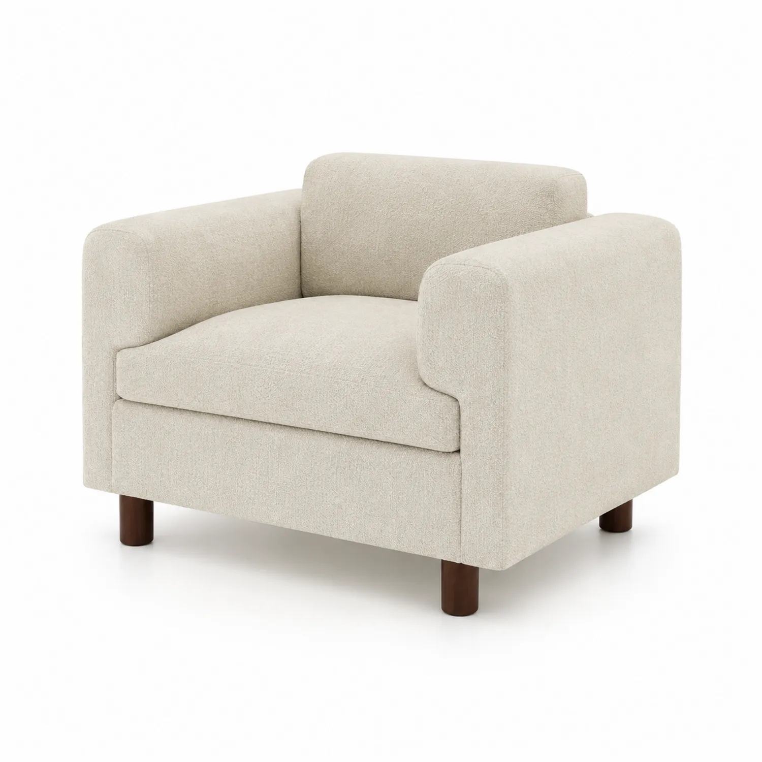 Poltrona in Tessuto Beige con Gambe in Legno