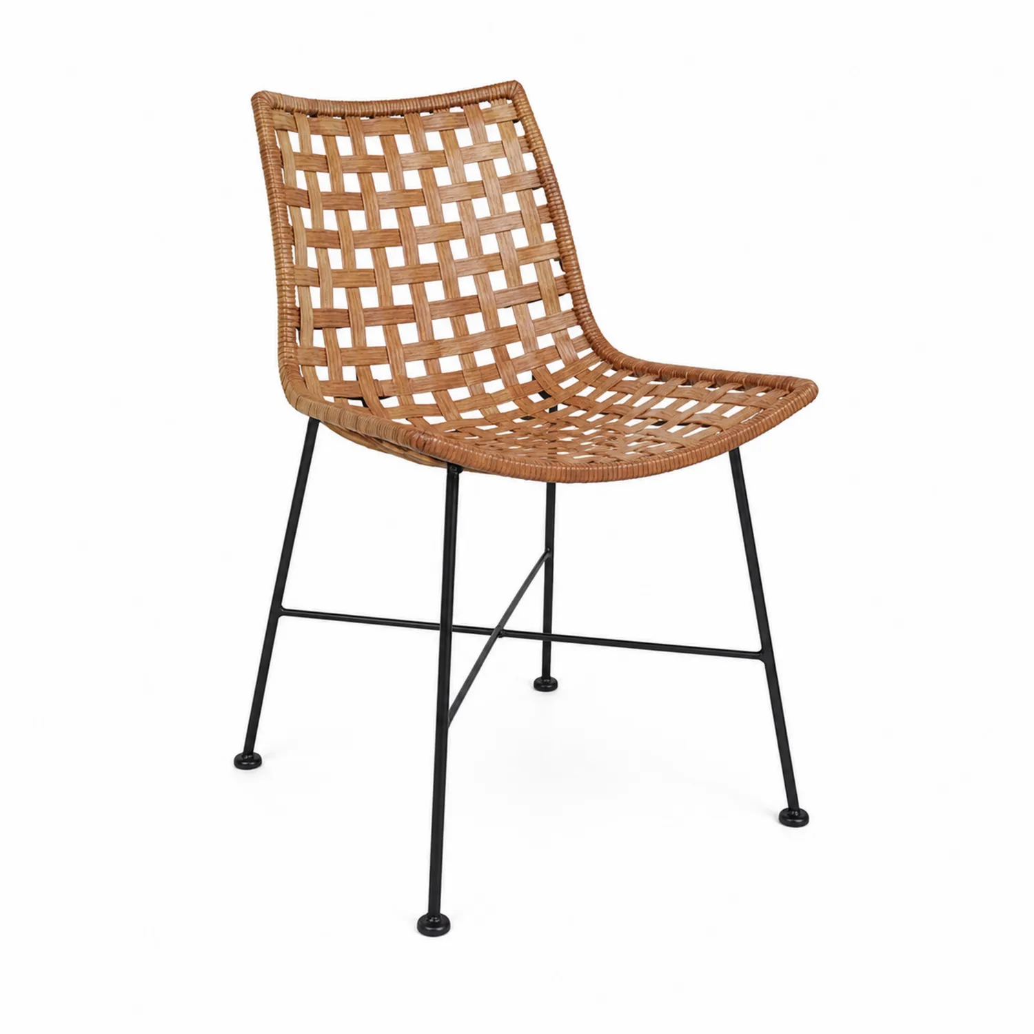 Sedia in rattan marrone con struttura in metallo