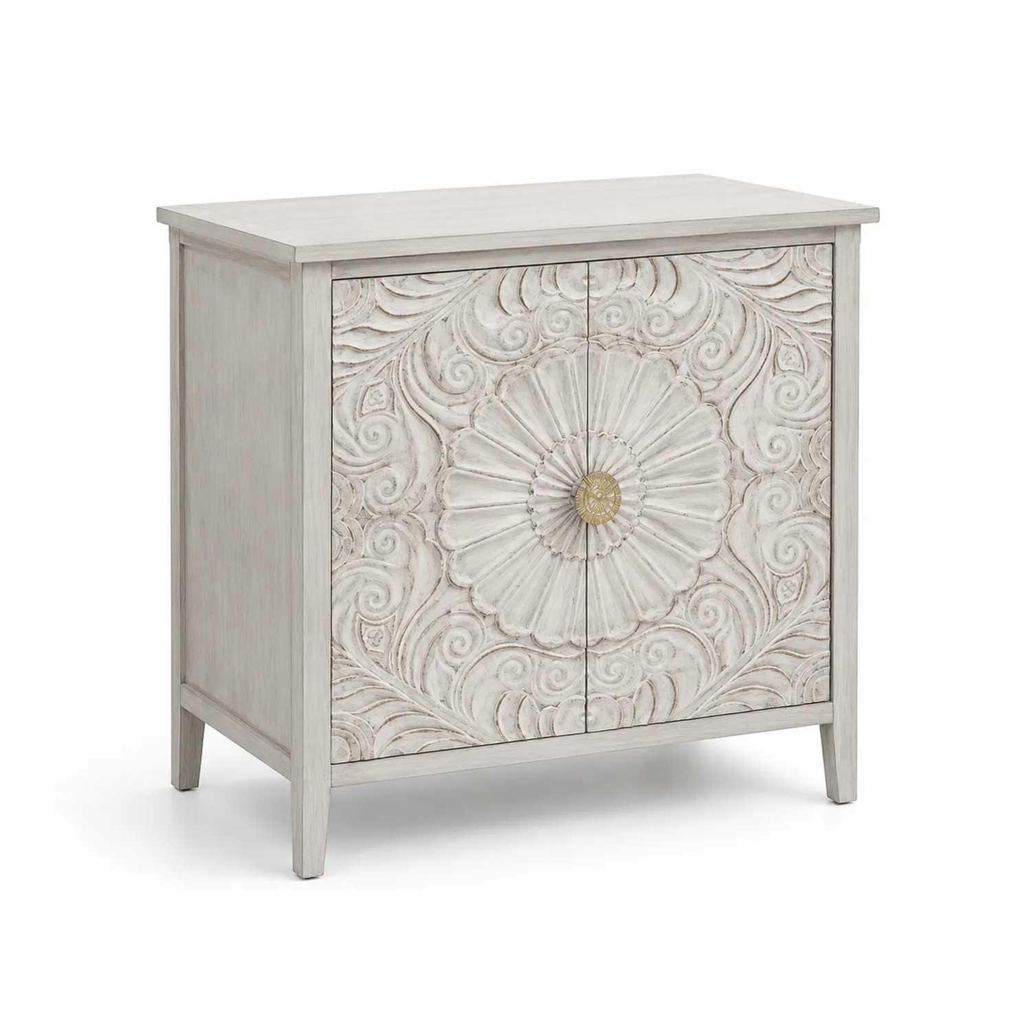 Credenza in legno intagliato con motivi floreali, 90x40x85 cm