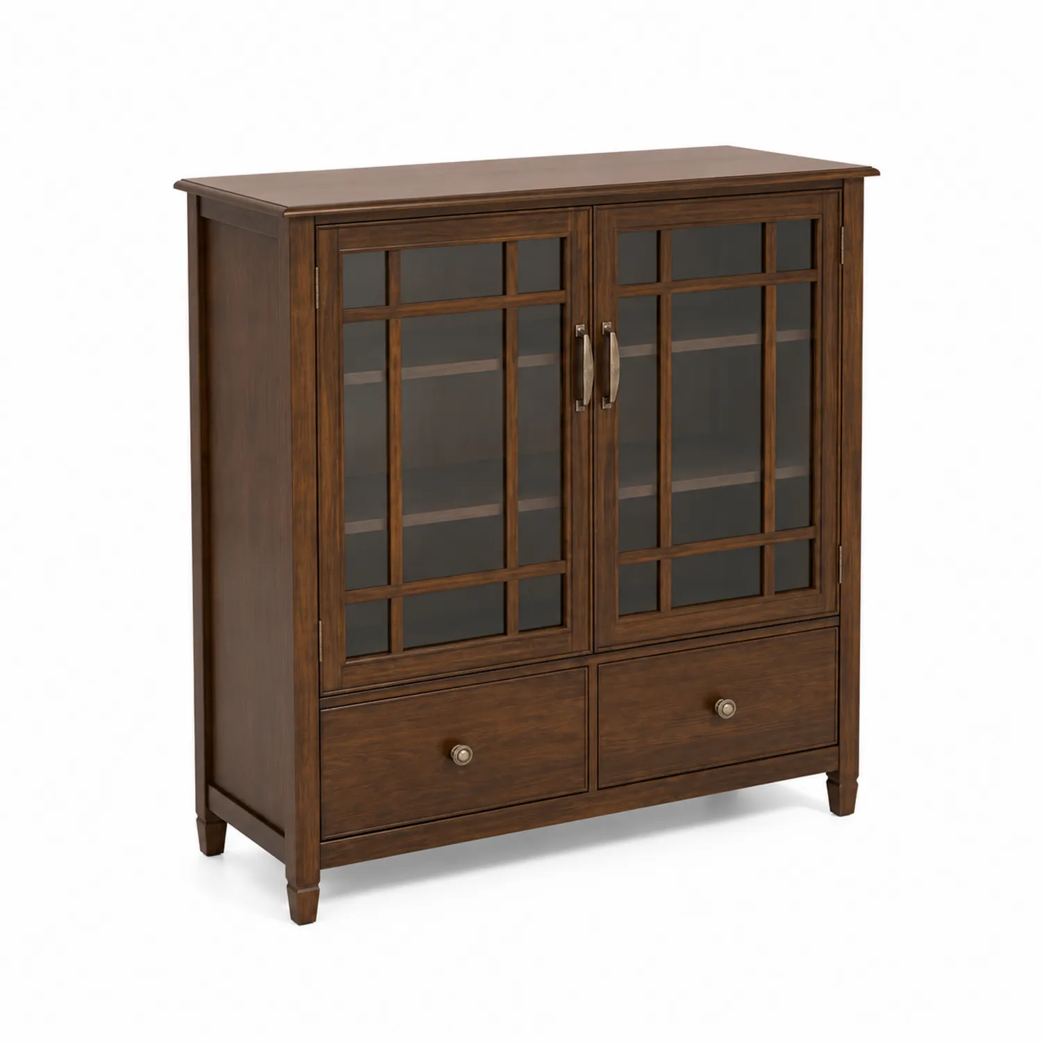Credenza in legno con ante in vetro temperato e cassetti
