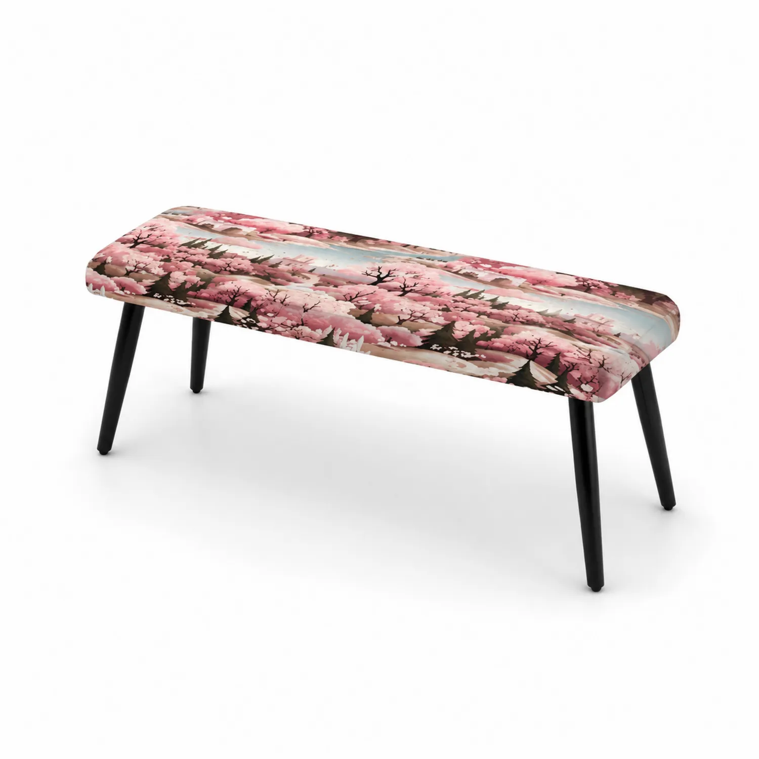 Panca imbottita in poliestere floreale rosa con gambe metalliche nero