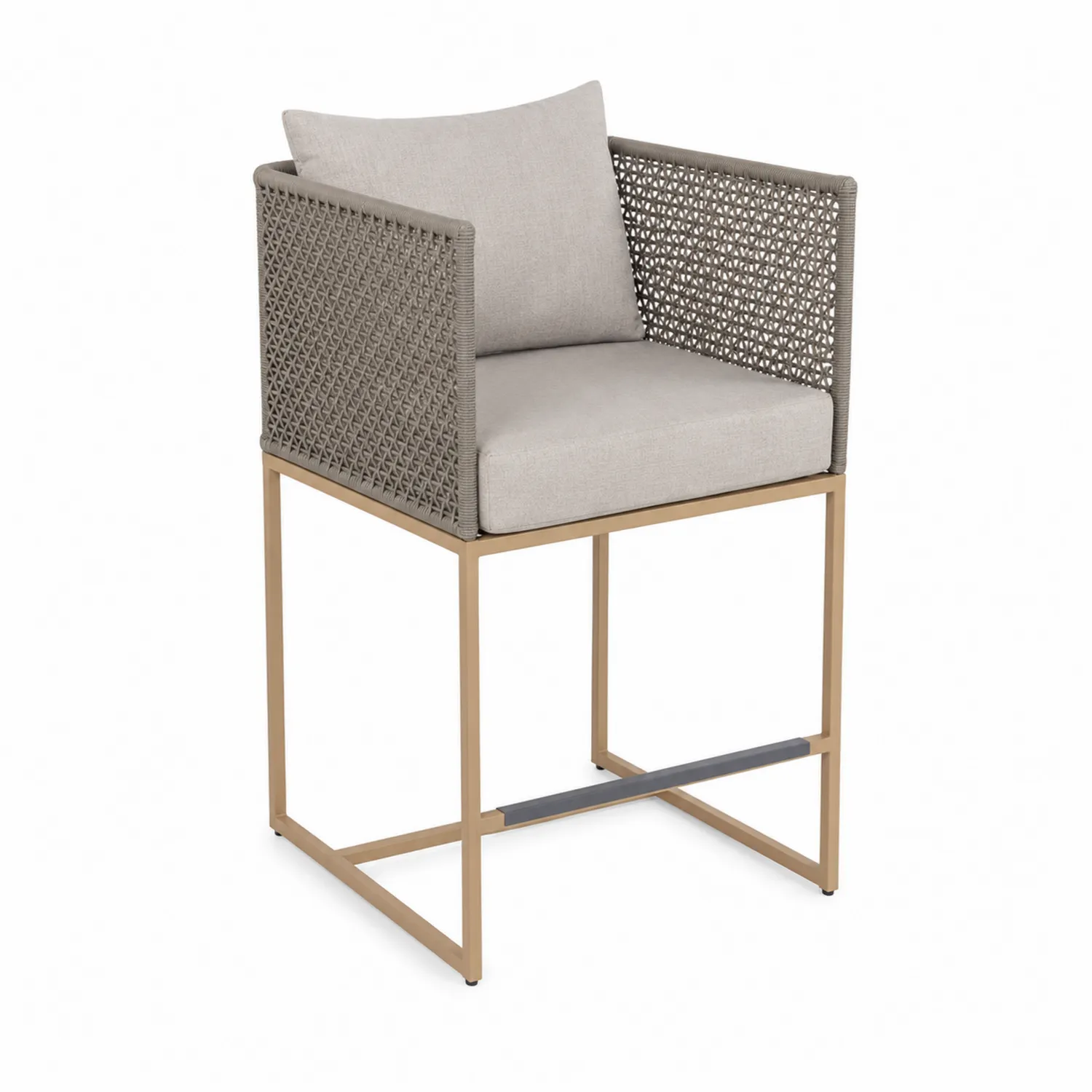 Sgabello in Alluminio e Corda con Cuscino Grigio/Beige
