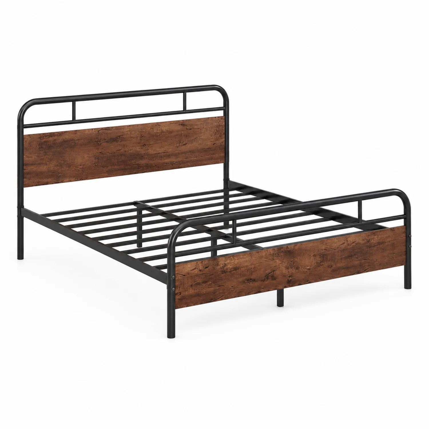 Letto matrimoniale in metallo nero e pannello MDF effetto rovere
