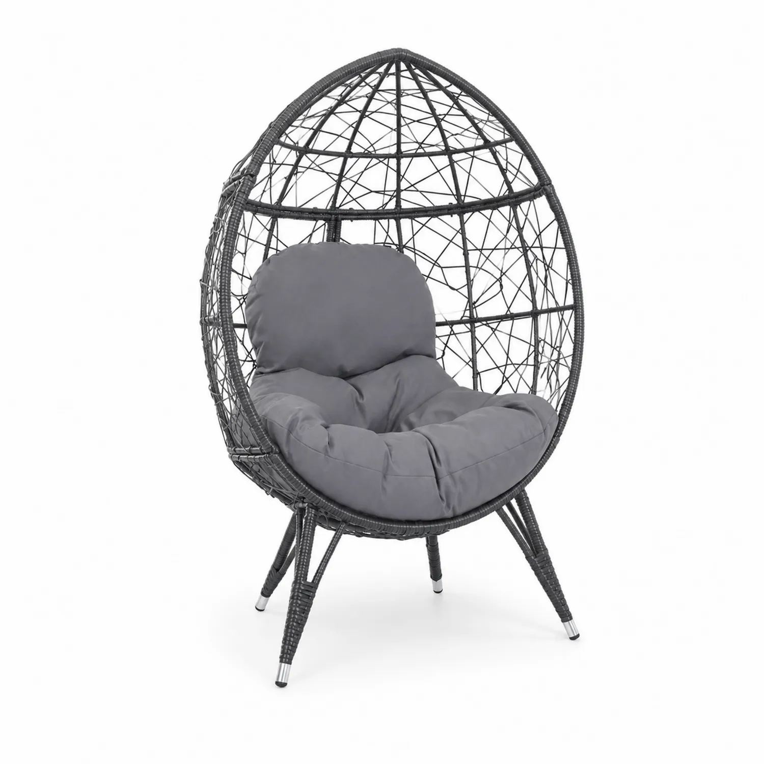 Poltrona a Uovo in Rattan Sintetico Grigio con Cuscino