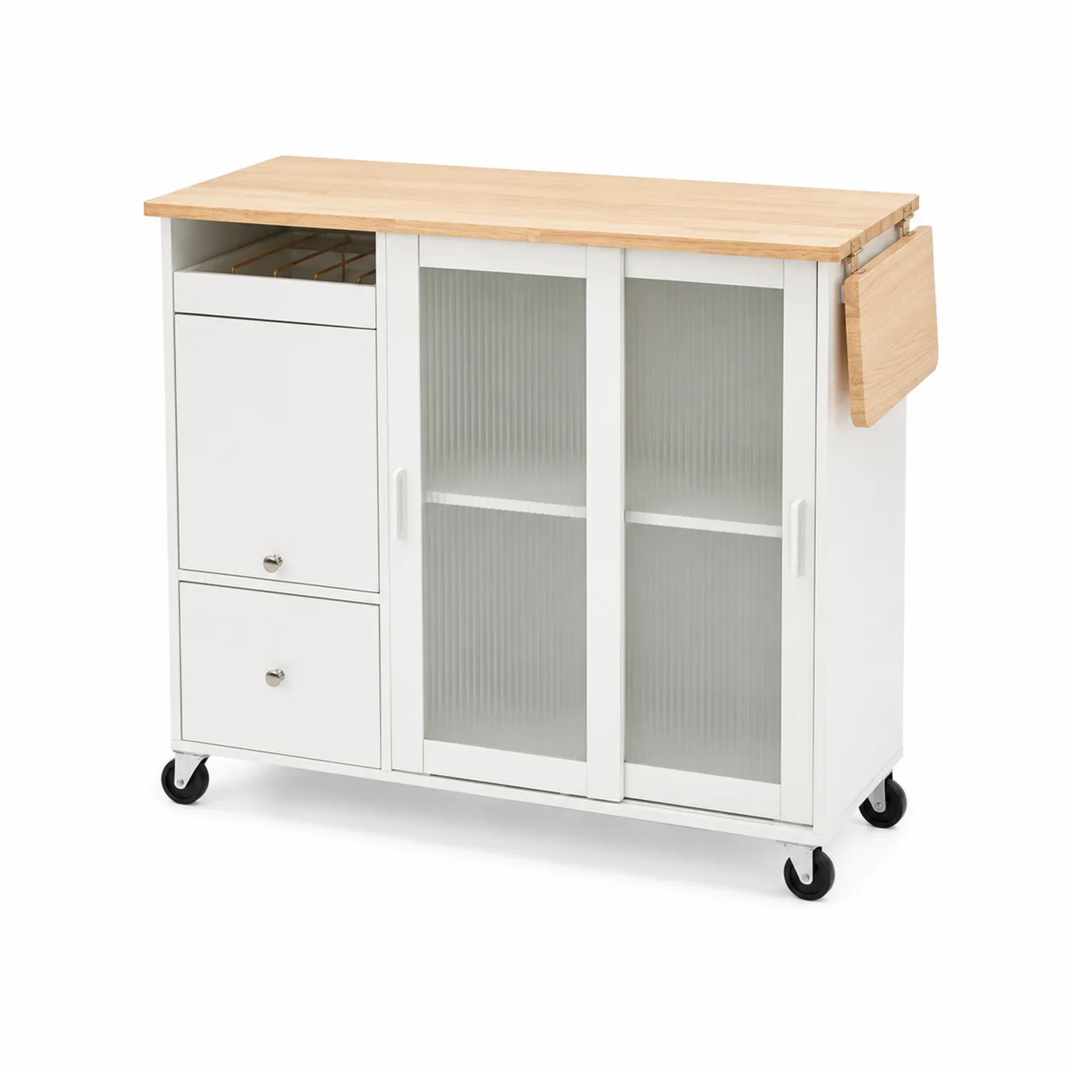 Carrello da cucina con ante in vetro