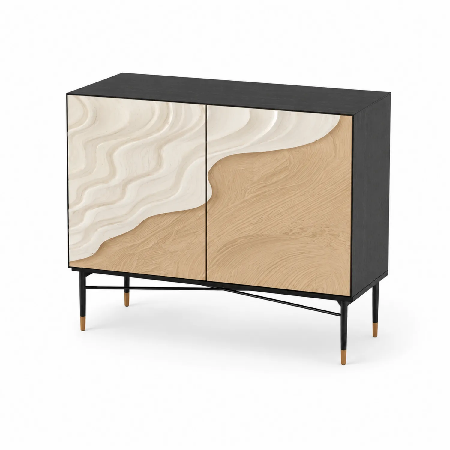 Aparador de Madera MDF y Metal con Frontal Texturizado 80x35x90 cm