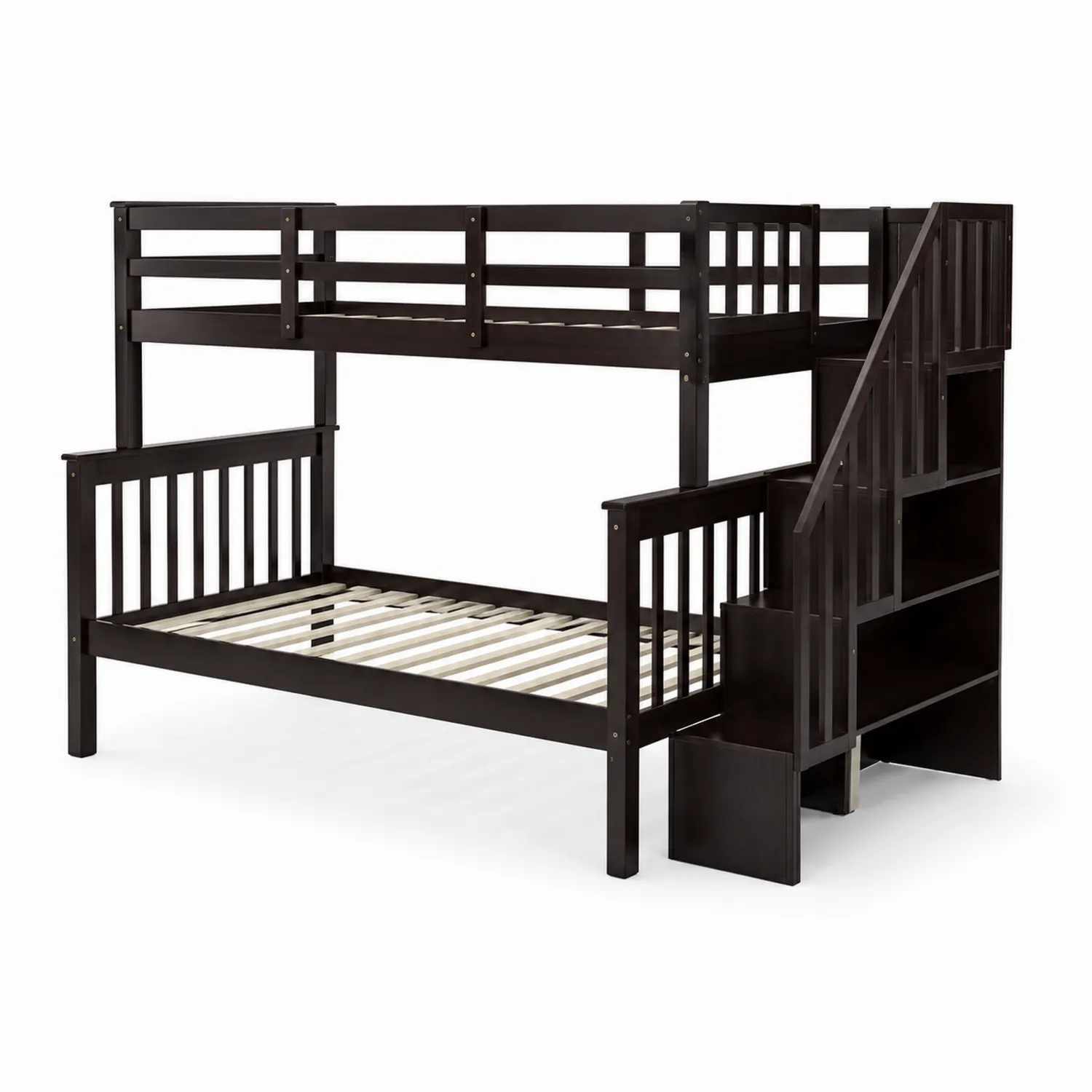 Litera de Madera Maciza con Escalera Almacenamiento