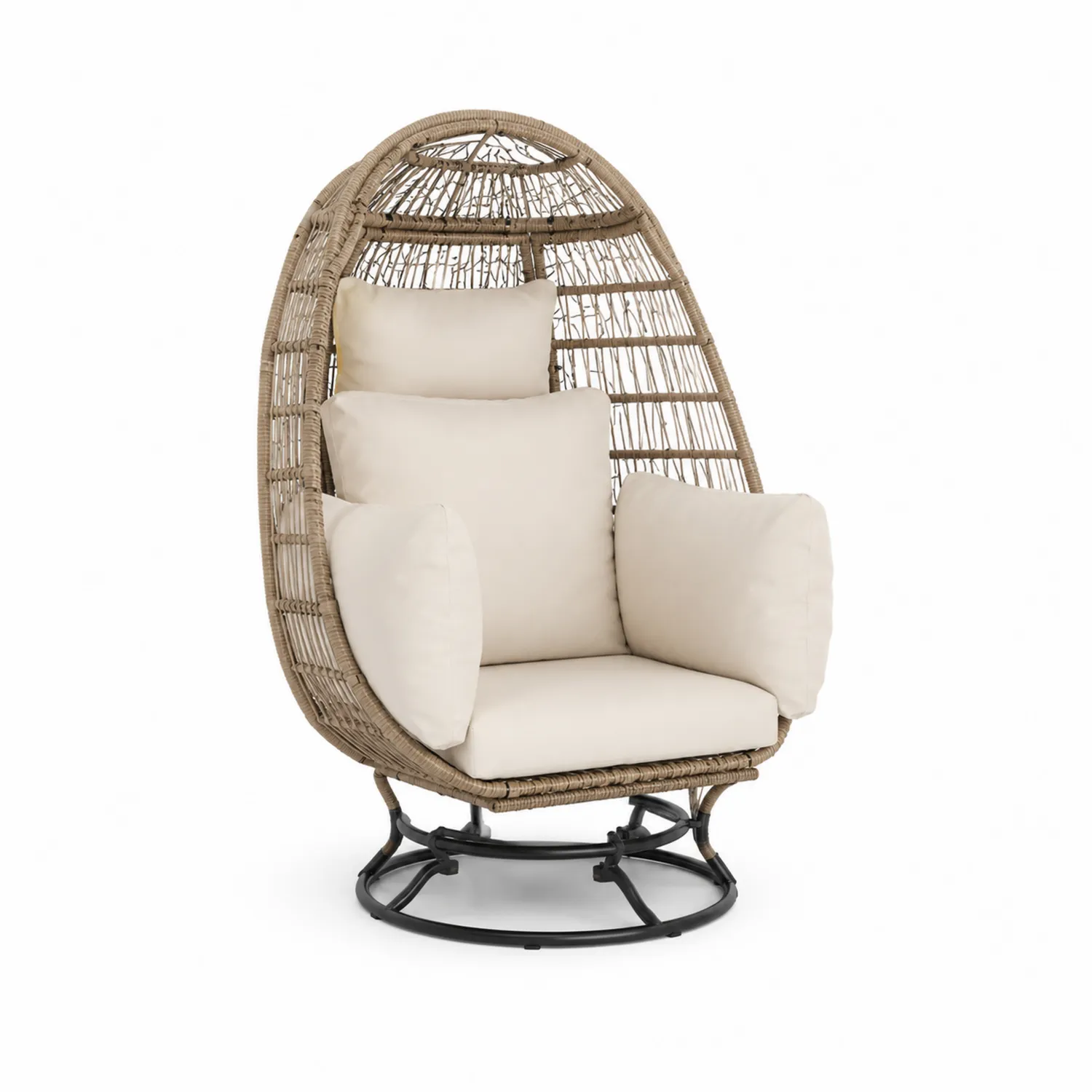 Sillón de ratán sintético y acero con cojines Beige para exterior