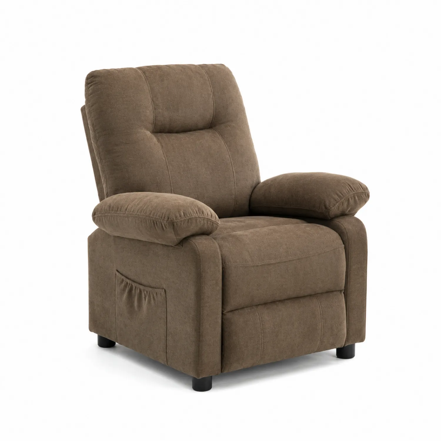 Sillón reclinable de poliéster marrón con espuma y madera contrachapada