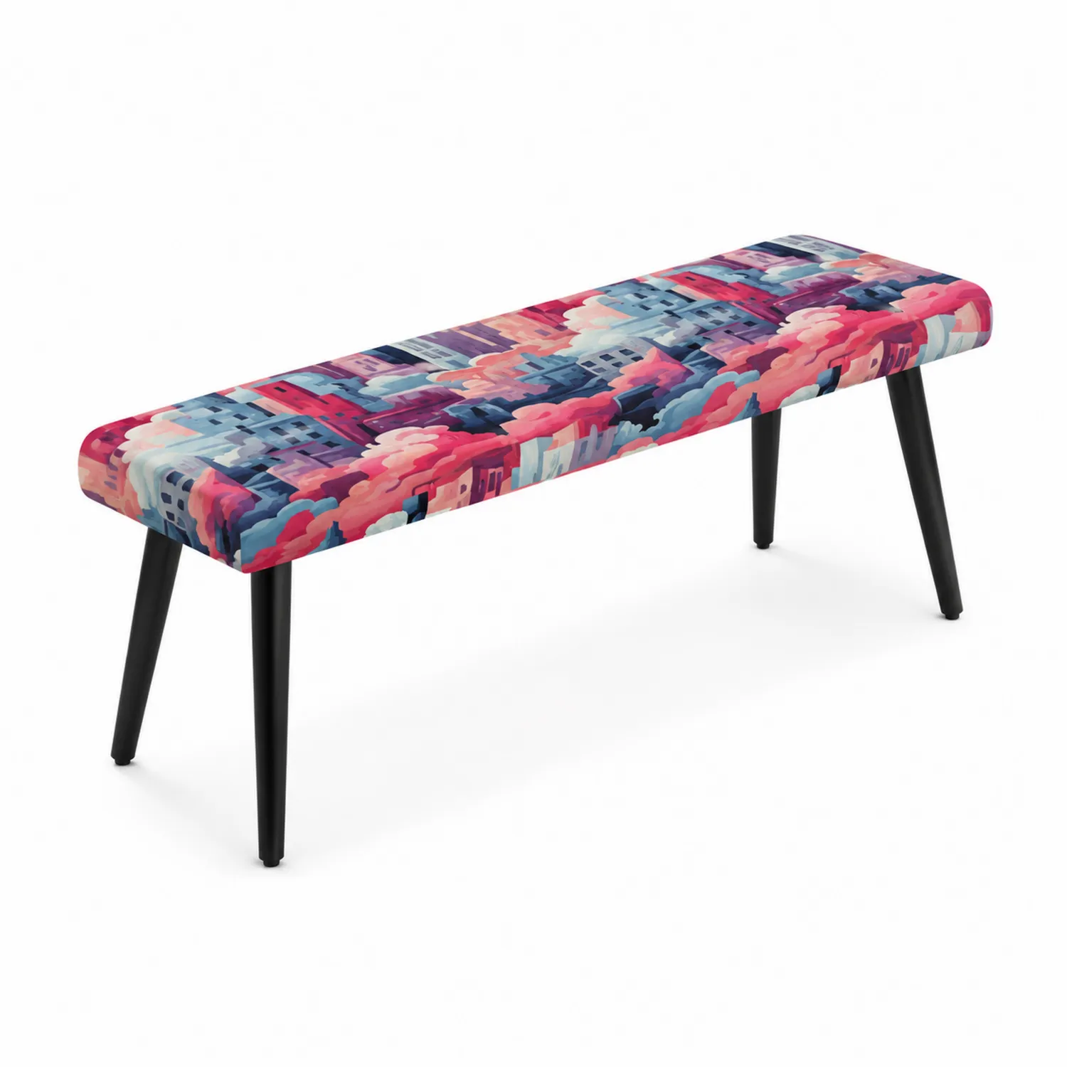 Banco de poliéster multicolor con patas de madera